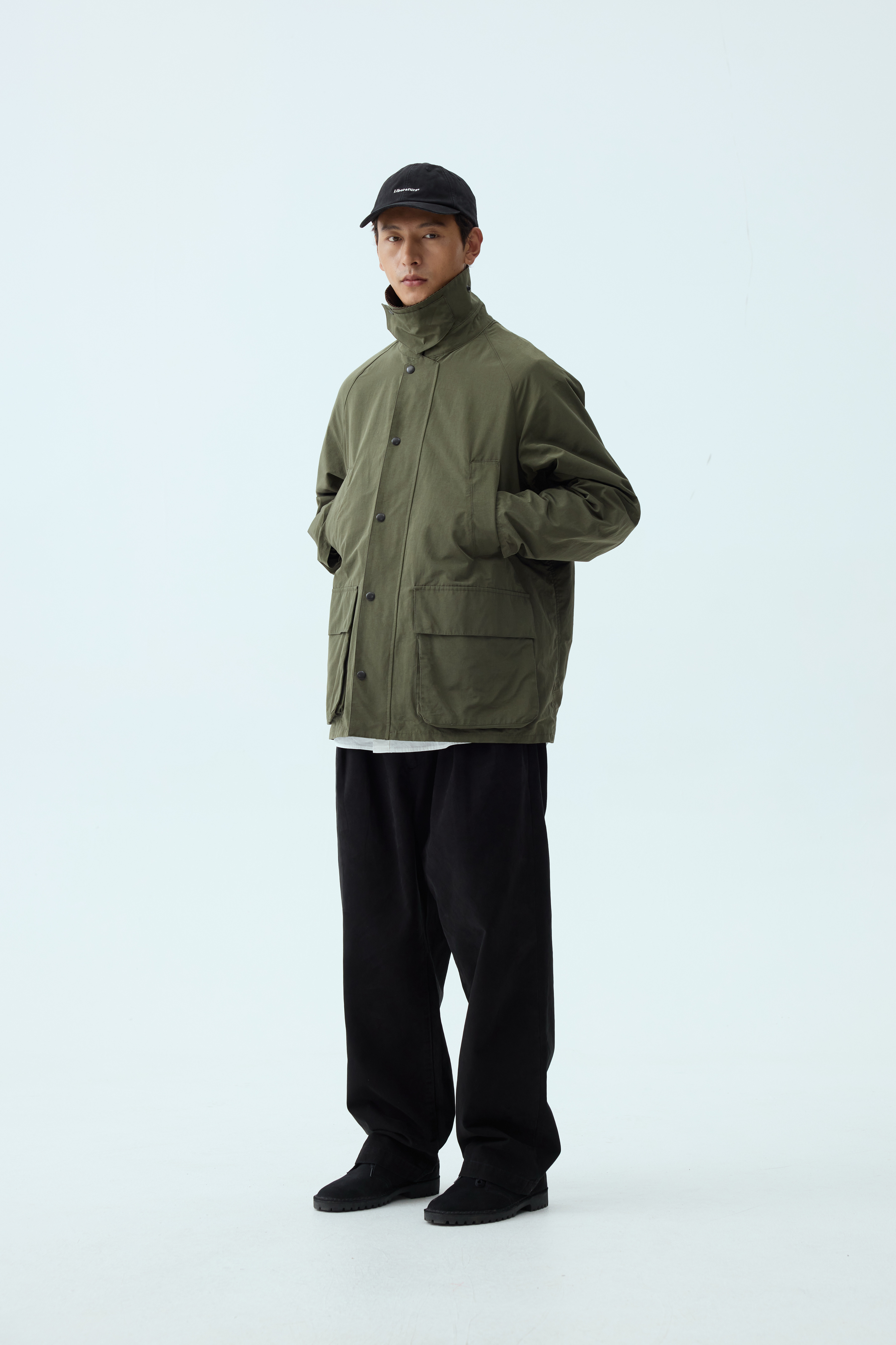 Olive Corduroy-Collar Field Jacket