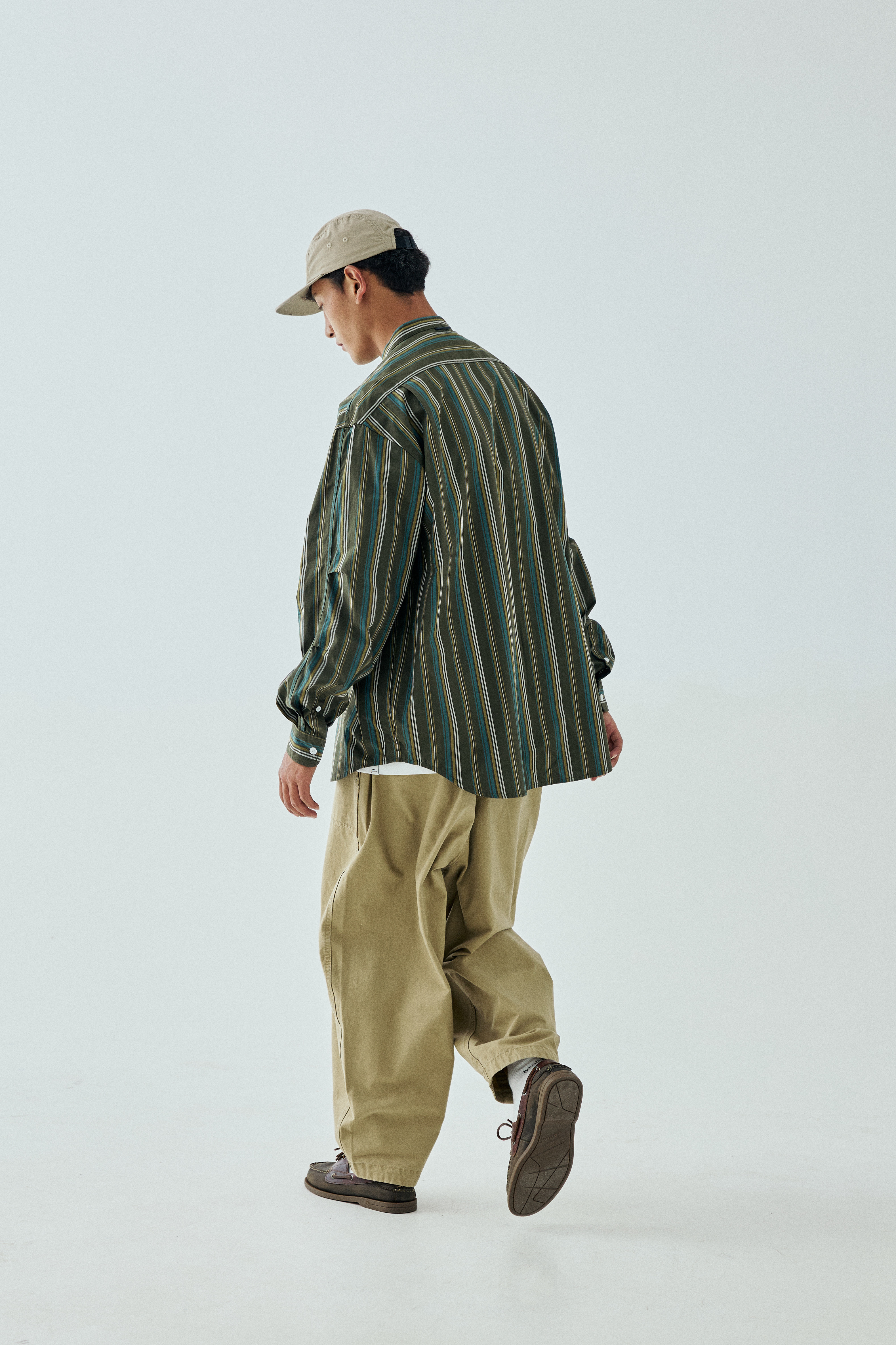 Men's Mandarin Collar Shirt - Asian Inspired Striped Long Sleeve Top-Liberaturs