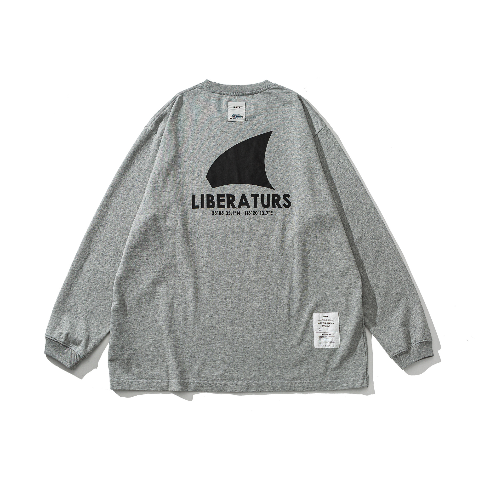 Men's 'Shark Sail' Graphic Long Sleeve Tee - 310gsm Heavyweight Crewneck 