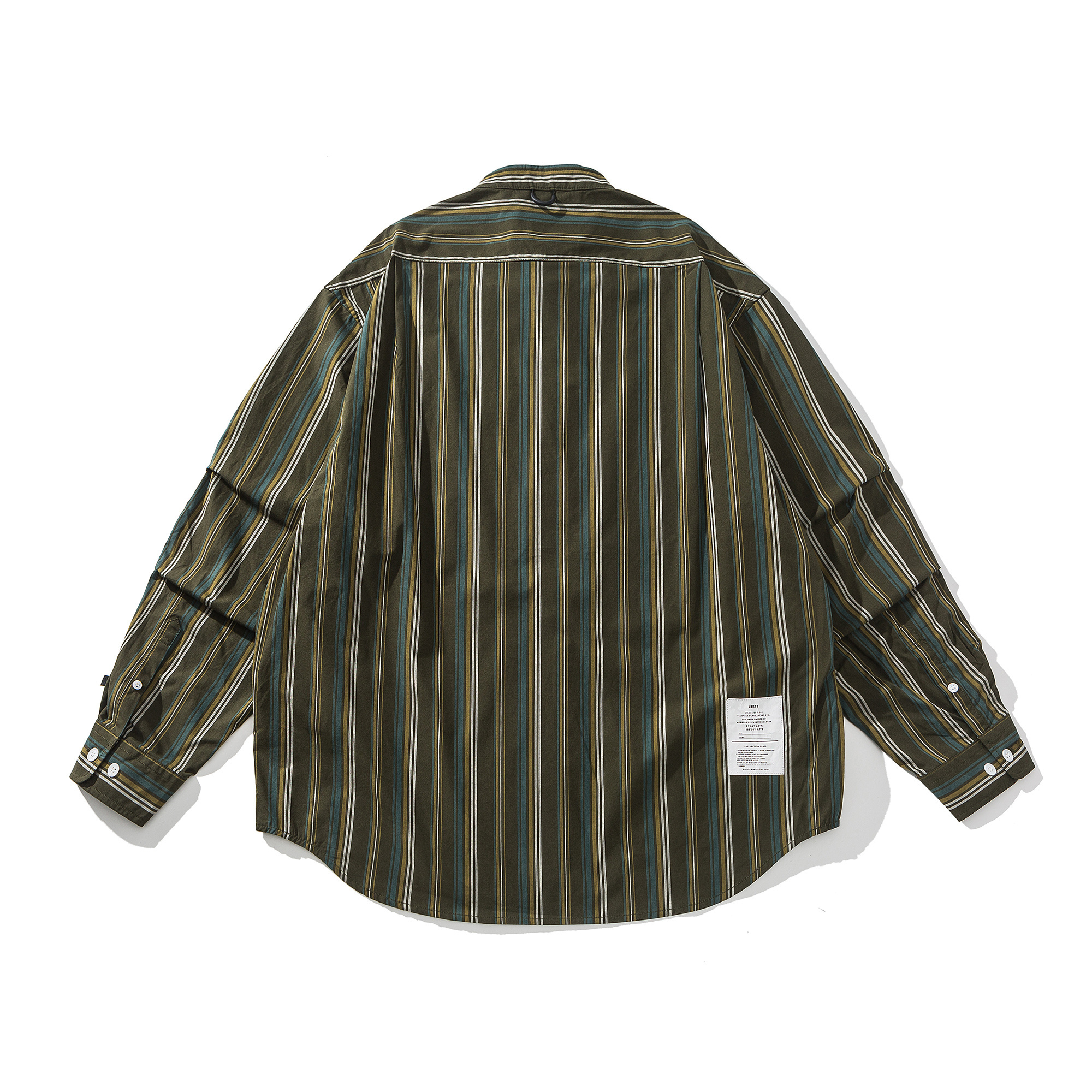 Men's Mandarin Collar Shirt - Striped Long Sleeve Button Down-Liberaturs