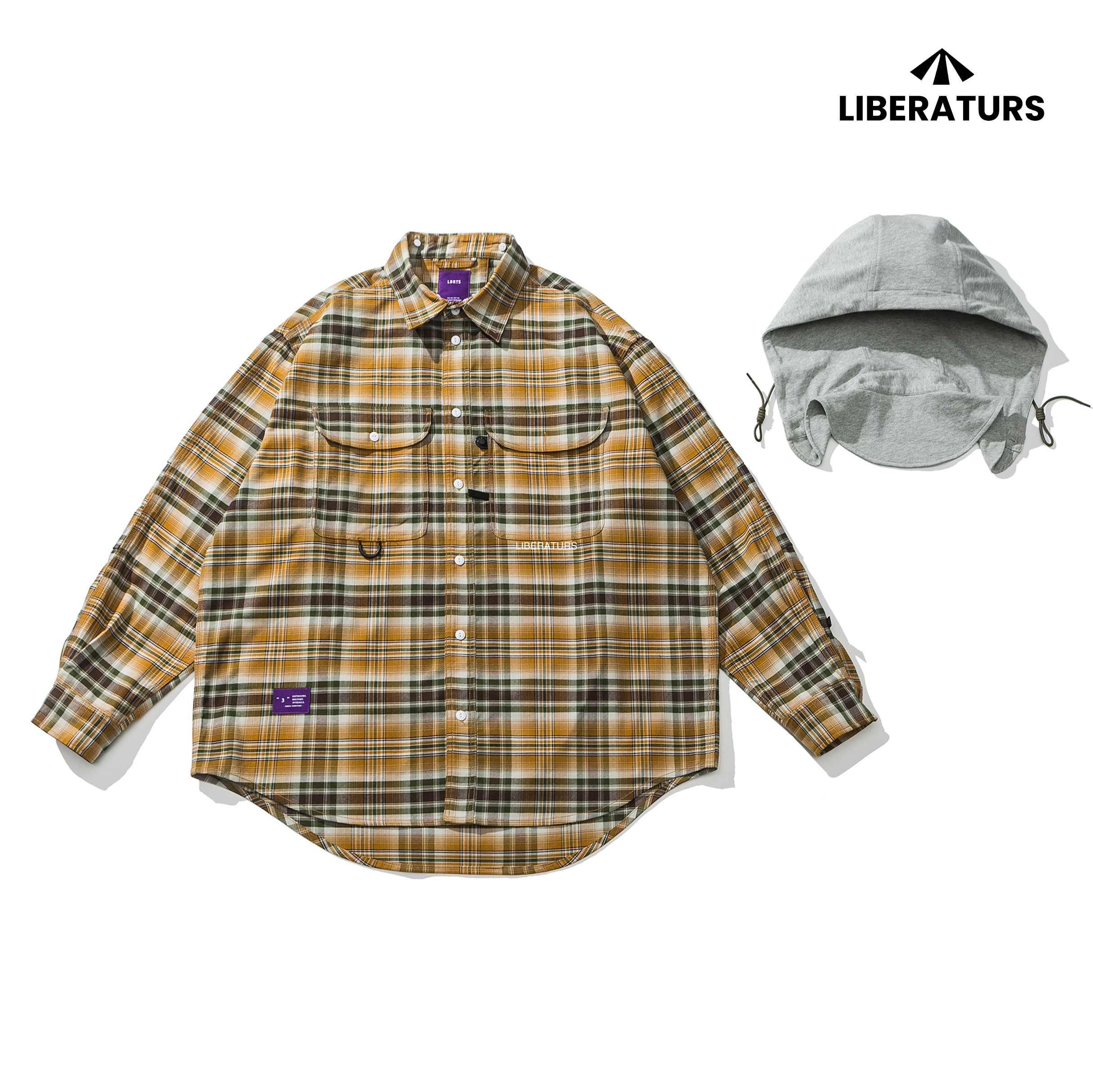 Men's Hooded Flannel Shirt - Heavyweight Plaid Shirt Jacket -Liberaturs