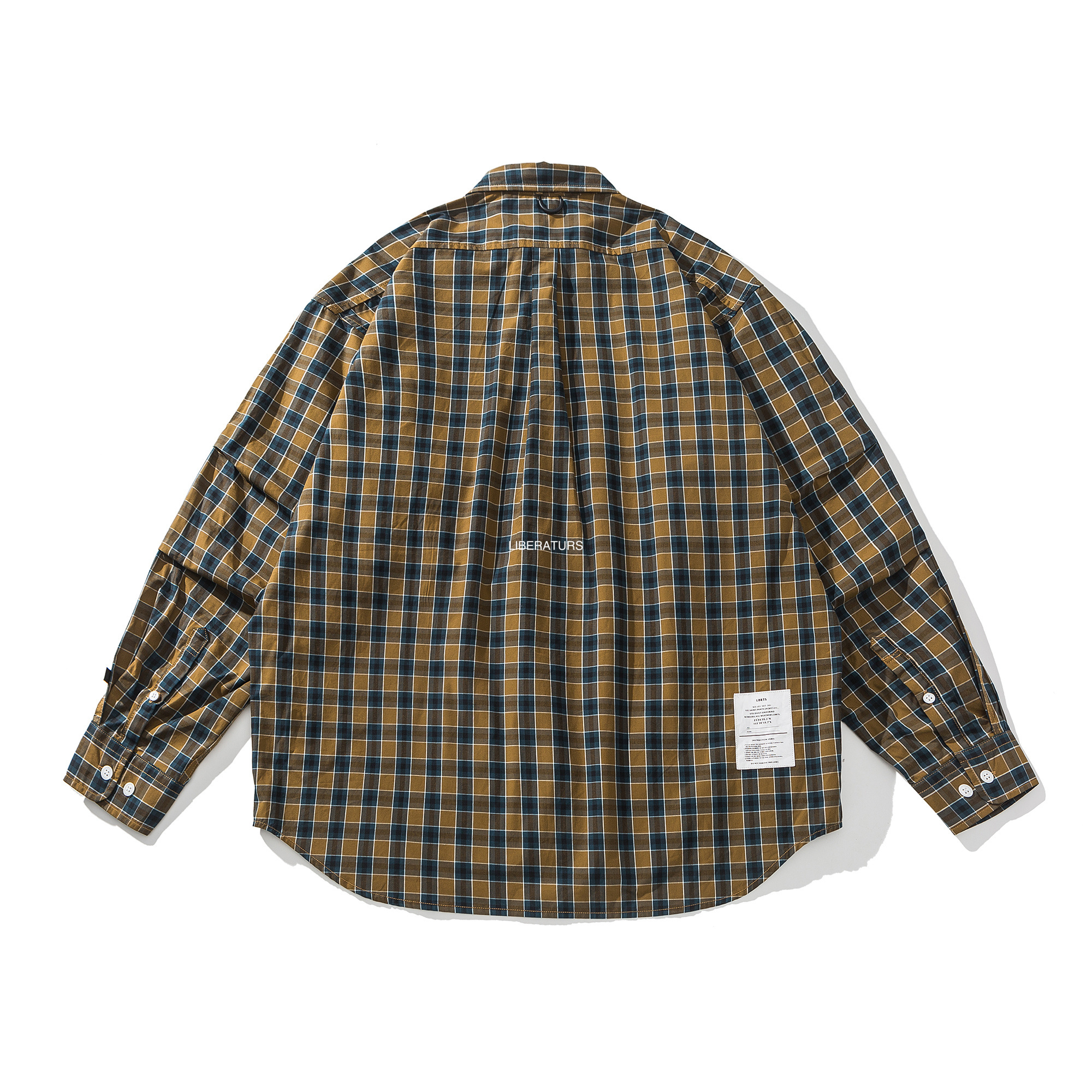 Men's Khaki Plaid Work Shirt - Casual Long Sleeve Button Up-Liberaturs