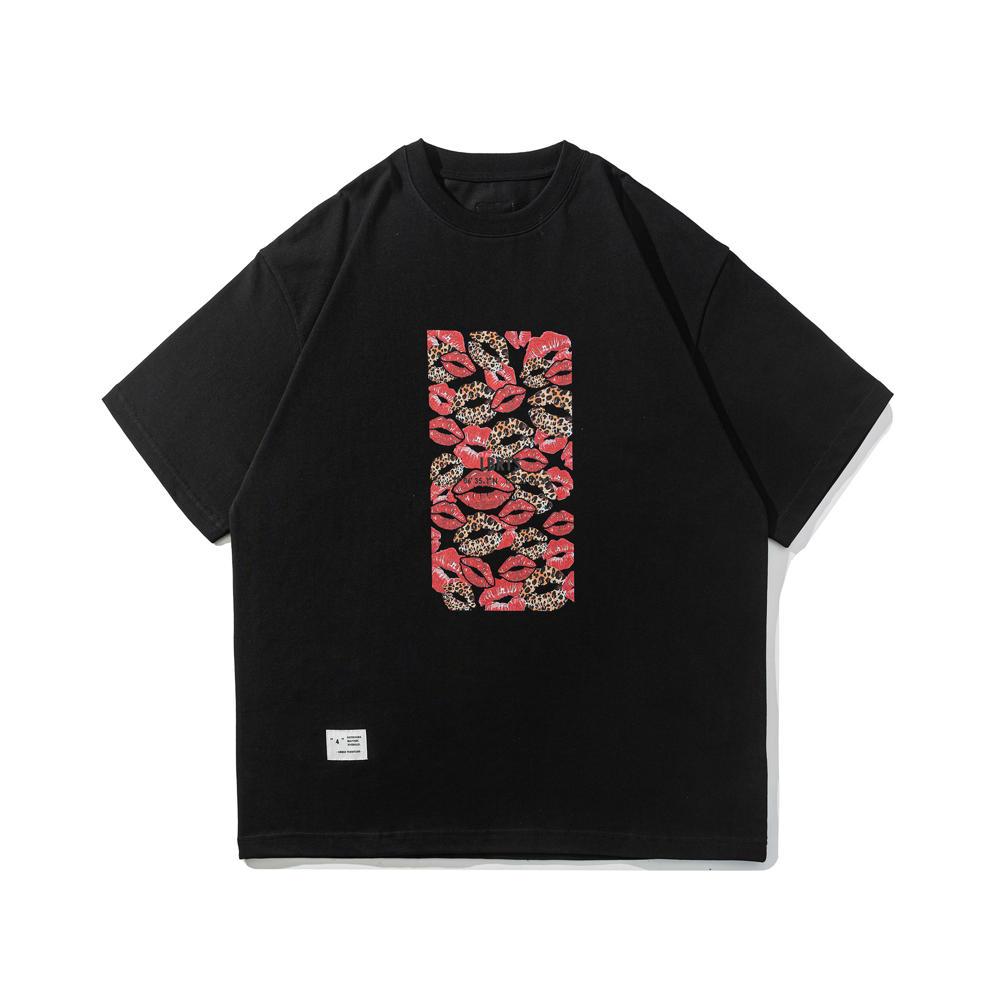 Men's Oversized Graphic Print Tee - Heavyweight Leopard & Kisses T-Shirt 