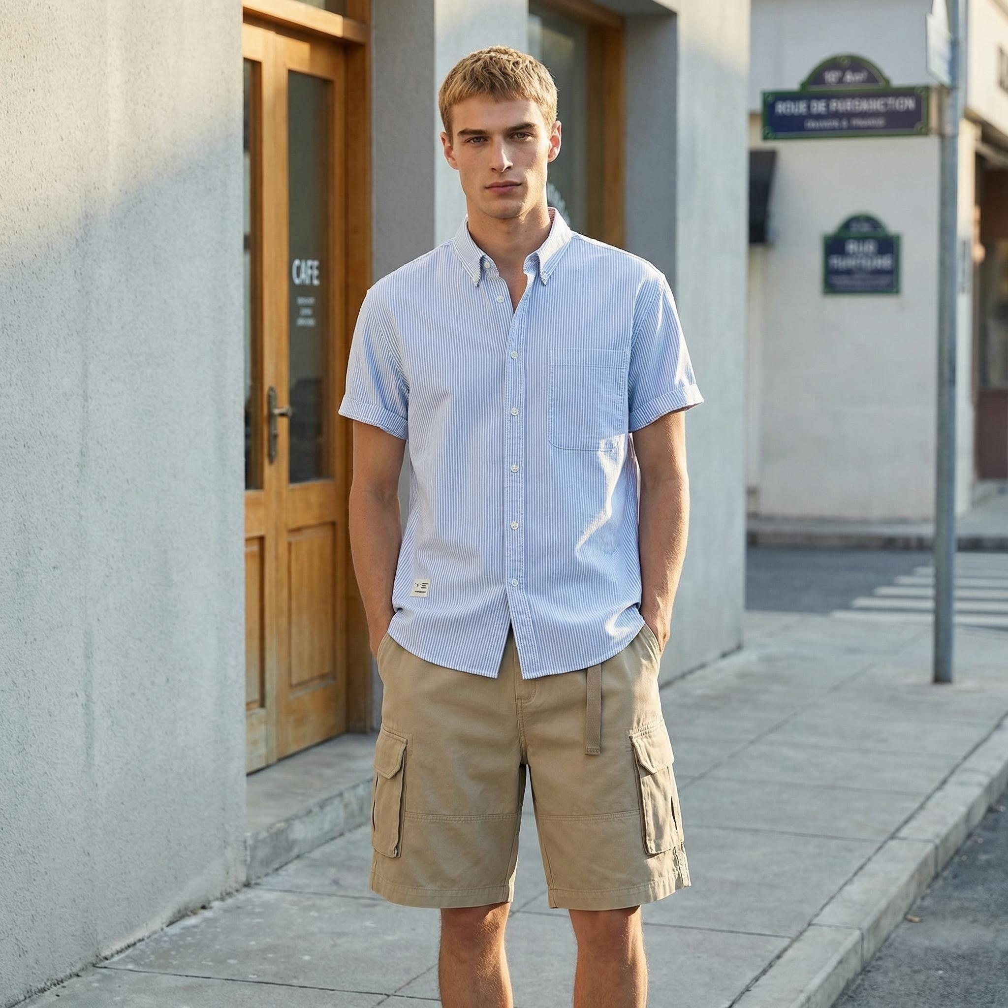 Men's Oxford Stripe Short Sleeve Shirt - Relaxed Fit 