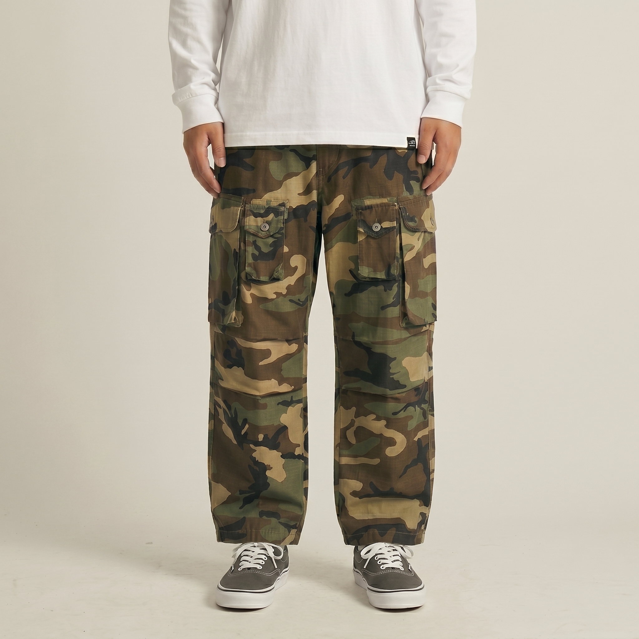 Men's Camo Cargo Pants - Military Utility Workwear Trousers 