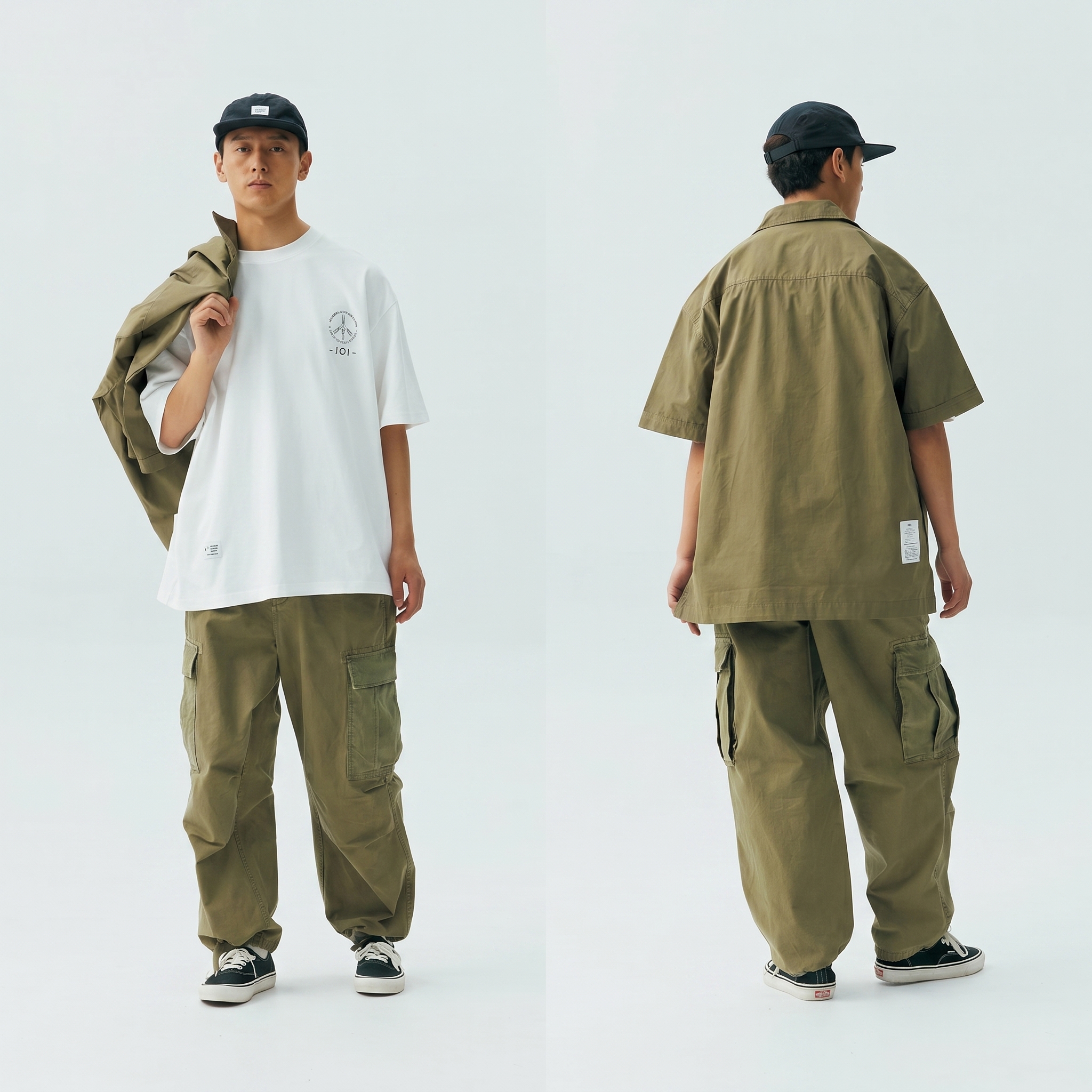 Men's Military Style Cargo Pocket Short Sleeve Shirt -  Lightweight Cotton