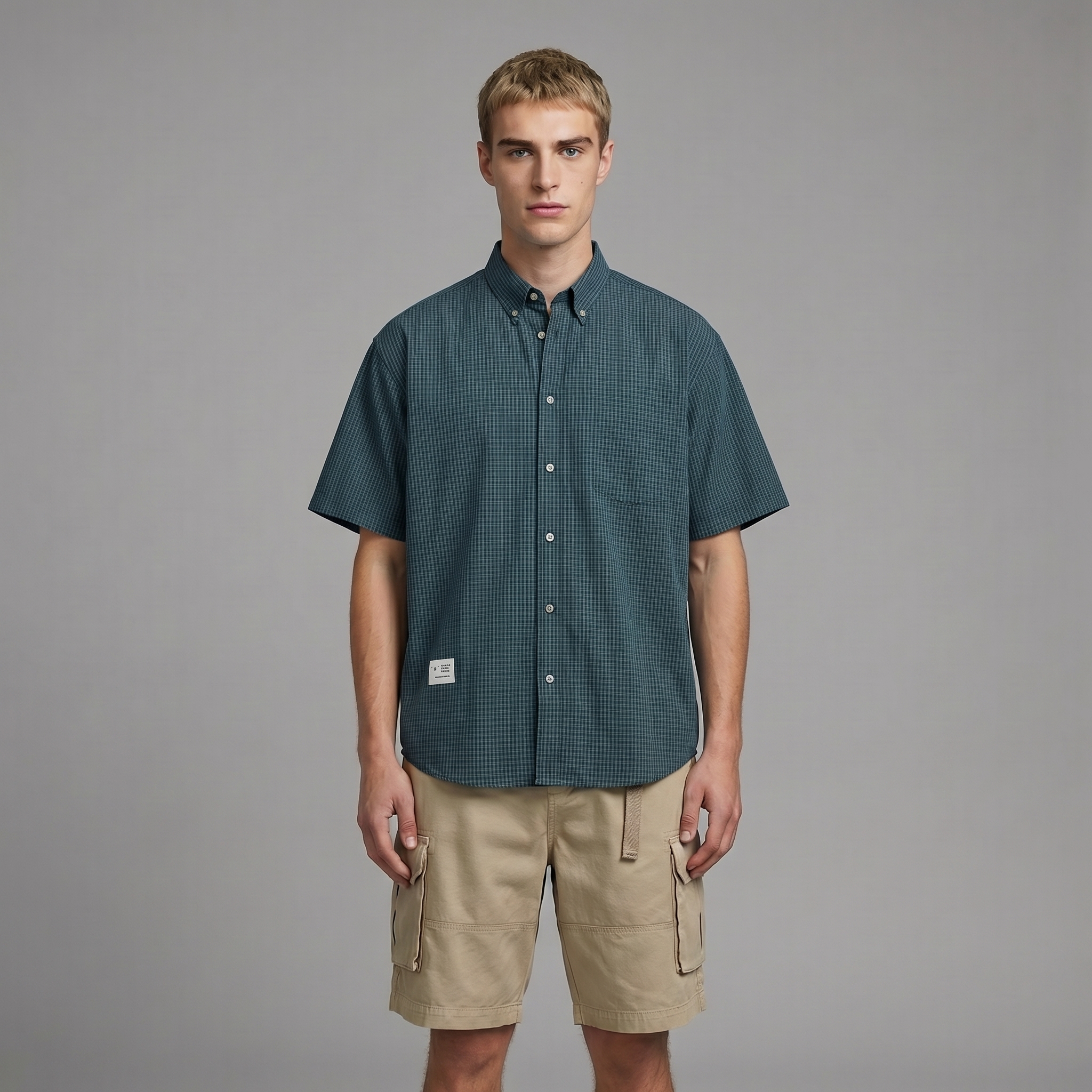 Men's Classic Retro Green Plaid Short Sleeve Shirt - Relaxed Fit