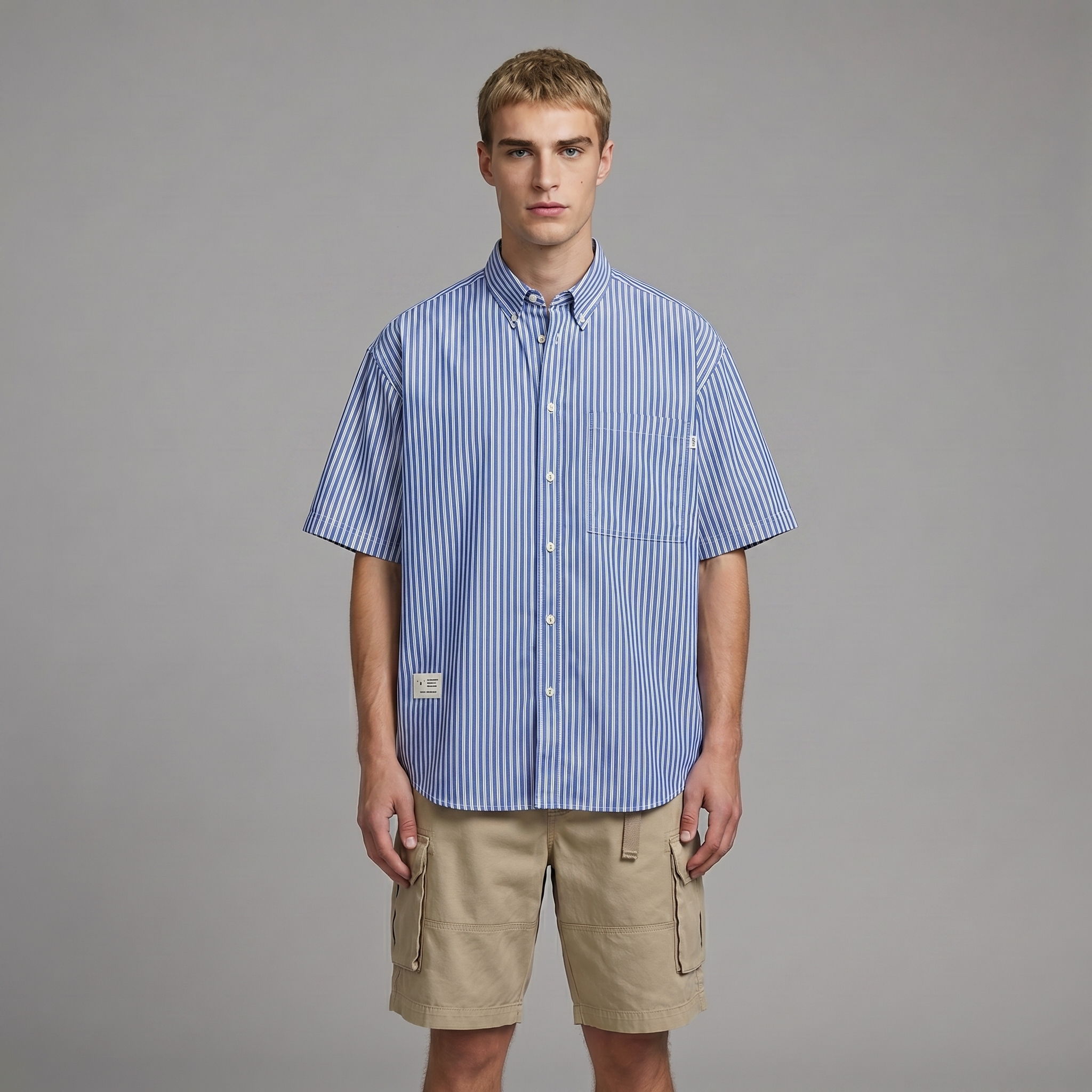 Men's Ocean Blue Stripe Short Sleeve Shirt - Relaxed Fit 