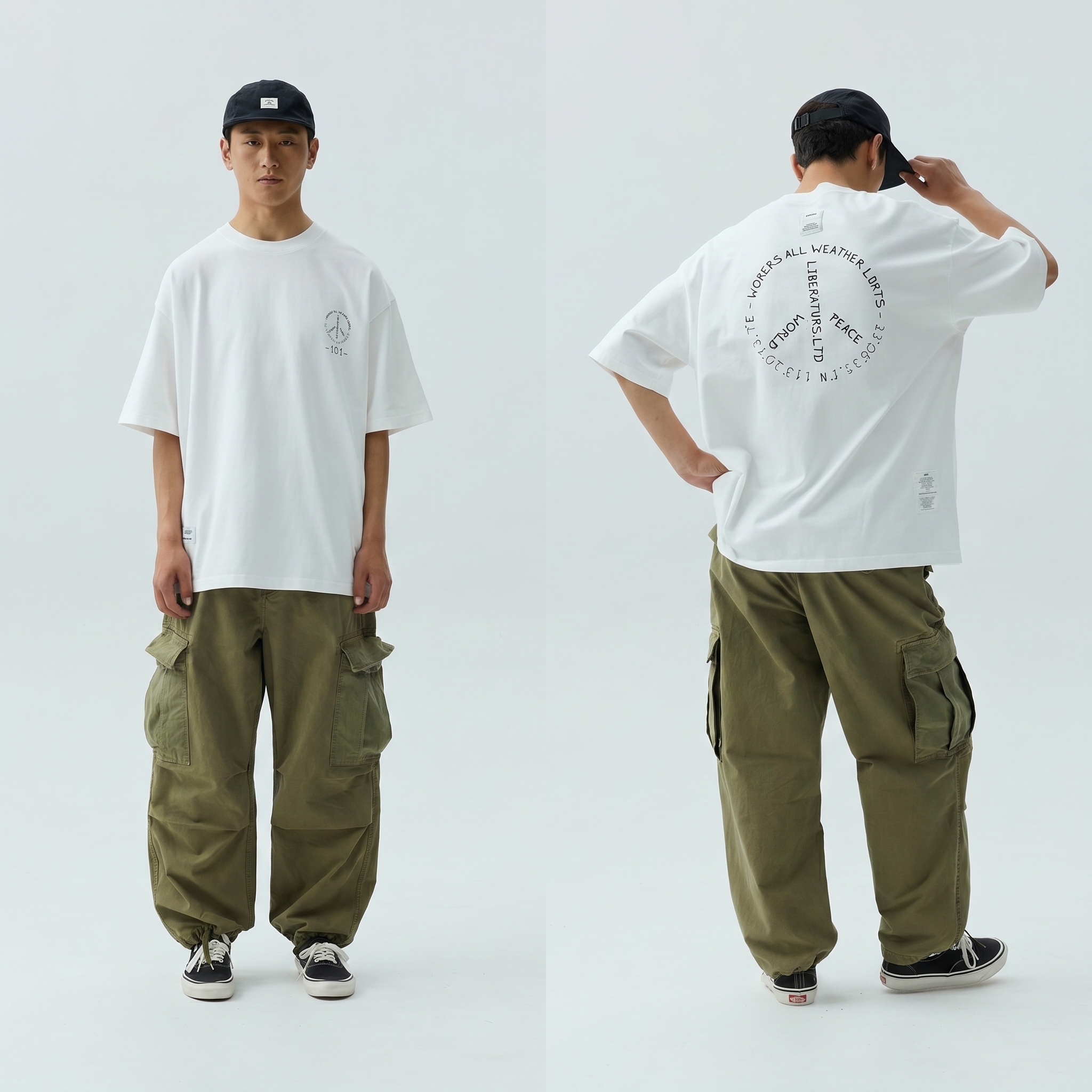 Men's Front & Back Peace Sign Graphic T-shirt - Heavyweight Cotton