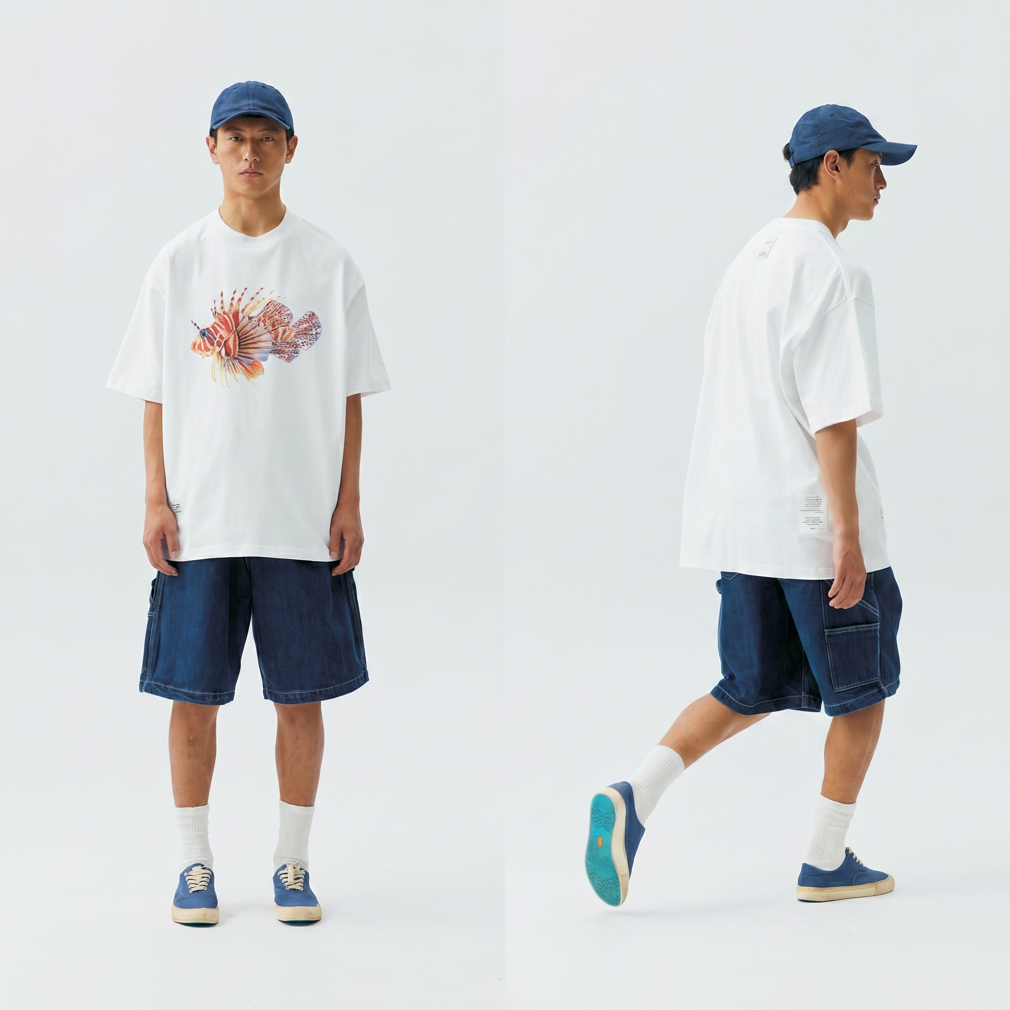 Men's "Fish Play" Graphic Crewneck T-shirt - Heavyweight Cotton