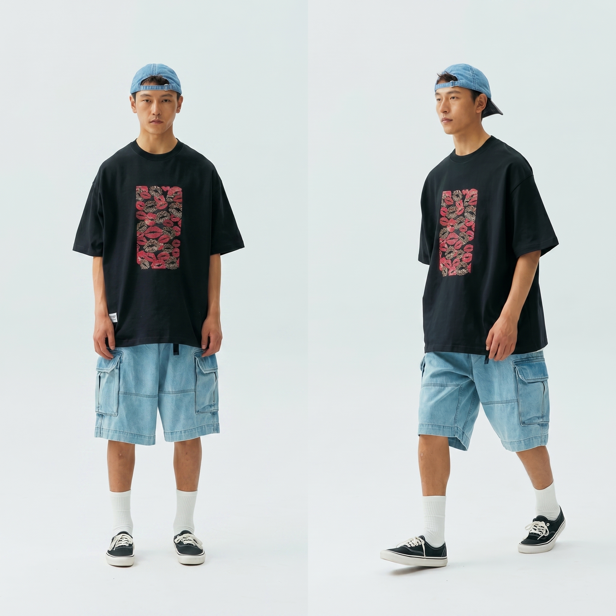 Men's Red Lips Leopard Print Graphic T-shirt - Heavyweight Cotton 