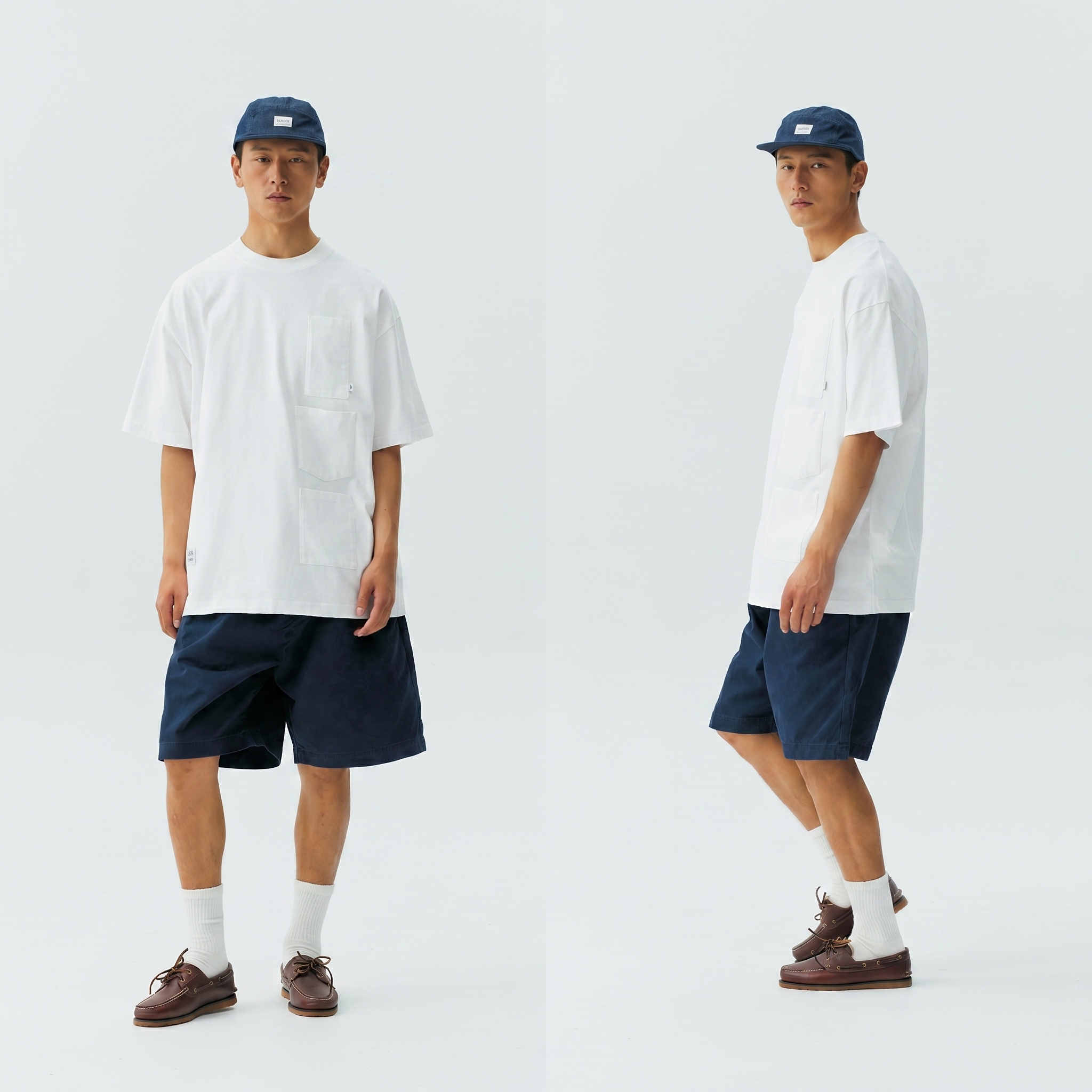 Men's Triple Pocket Distressed Crewneck T-shirt - Lightweight Cotton