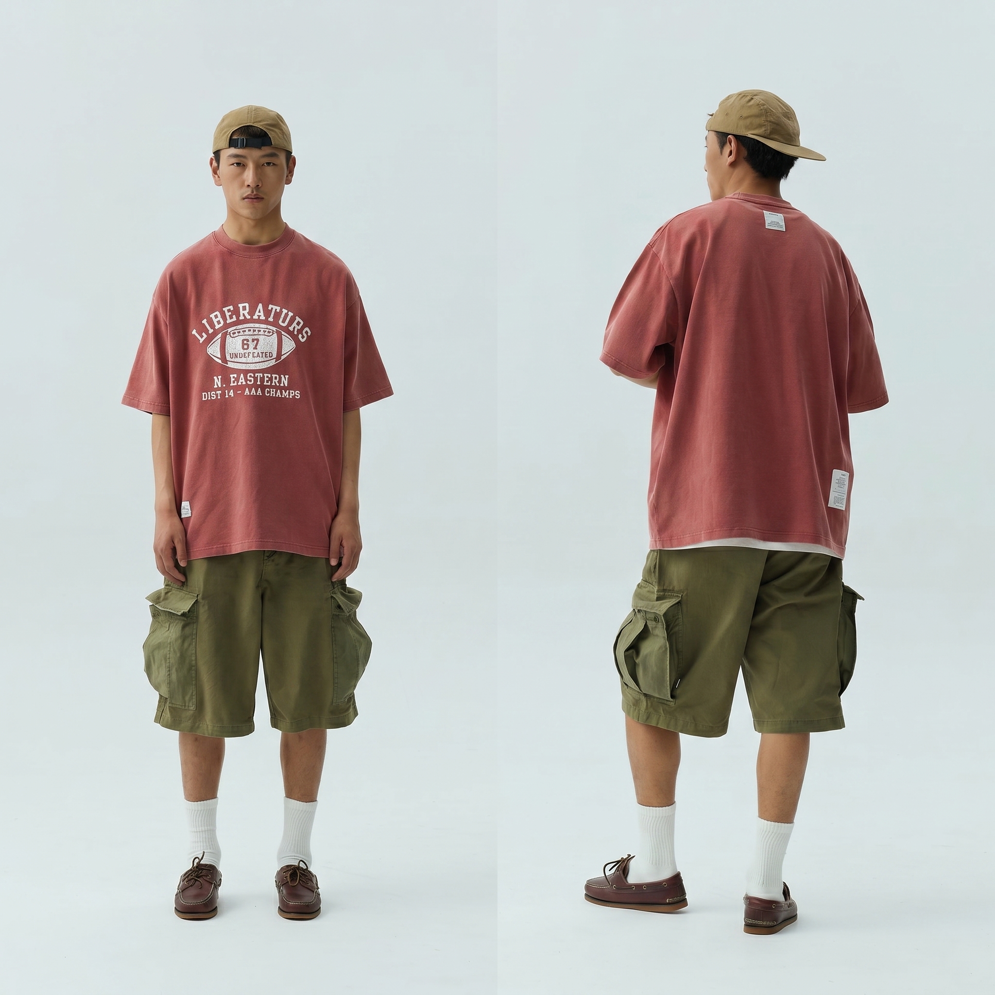Men's Vintage Washed Crackle Print Football Graphic T-shirt - Heavyweight Cotton