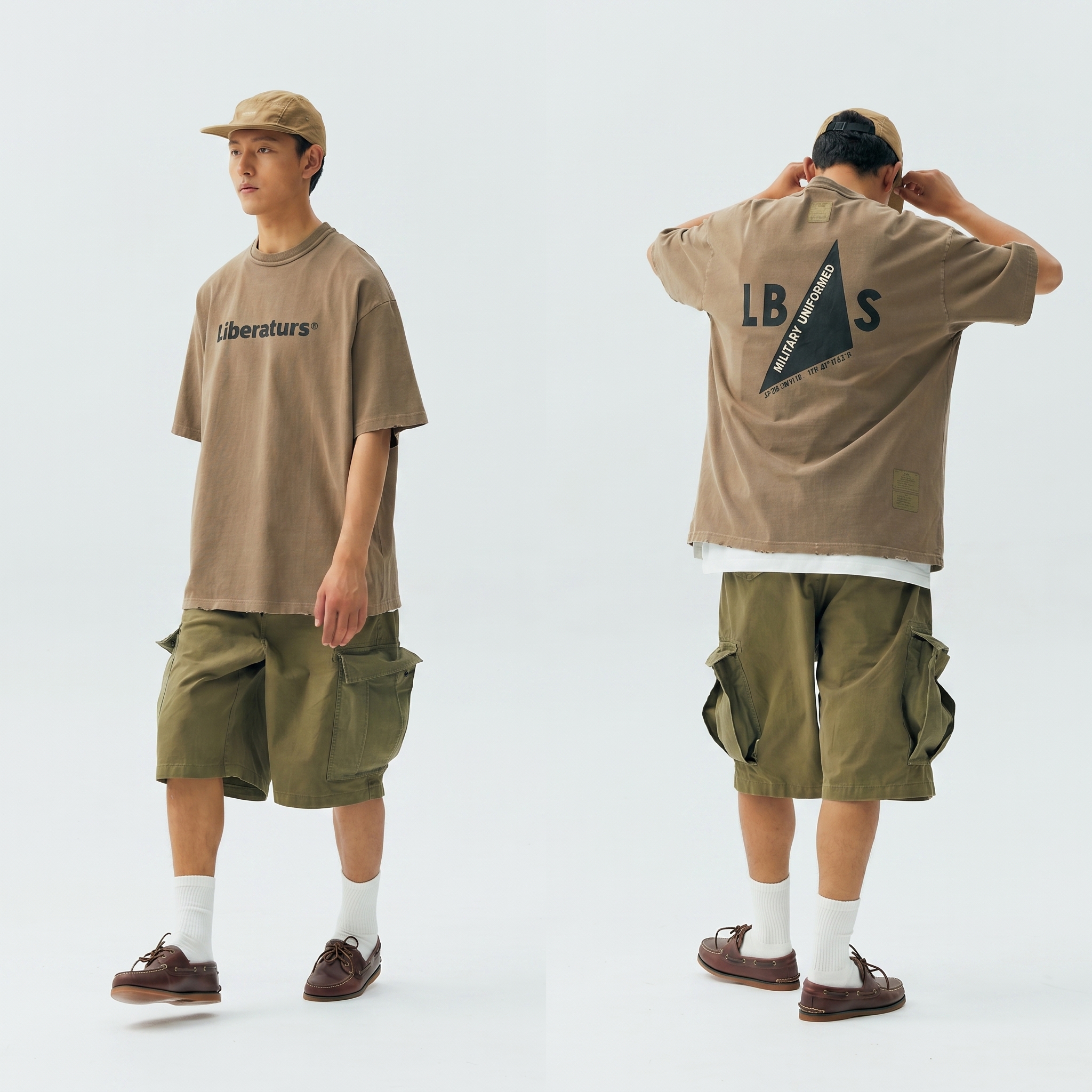 Men's Garment Dyed Vintage Distressed Front & Back Graphic T-shirt - Heavyweight Cotton