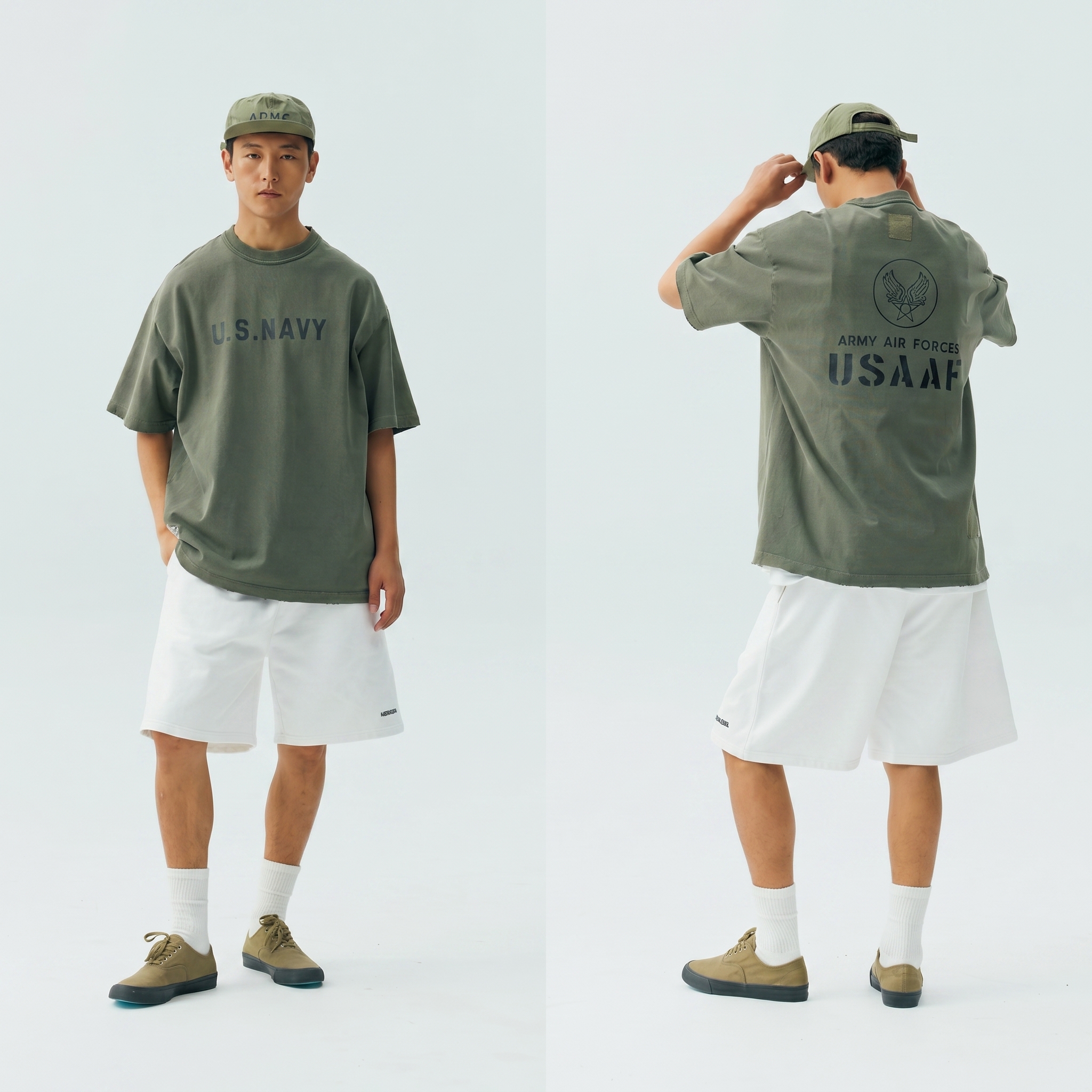 Men's Garment Dyed Vintage Military Graphic T-shirt - Distressed Heavyweight Cotton