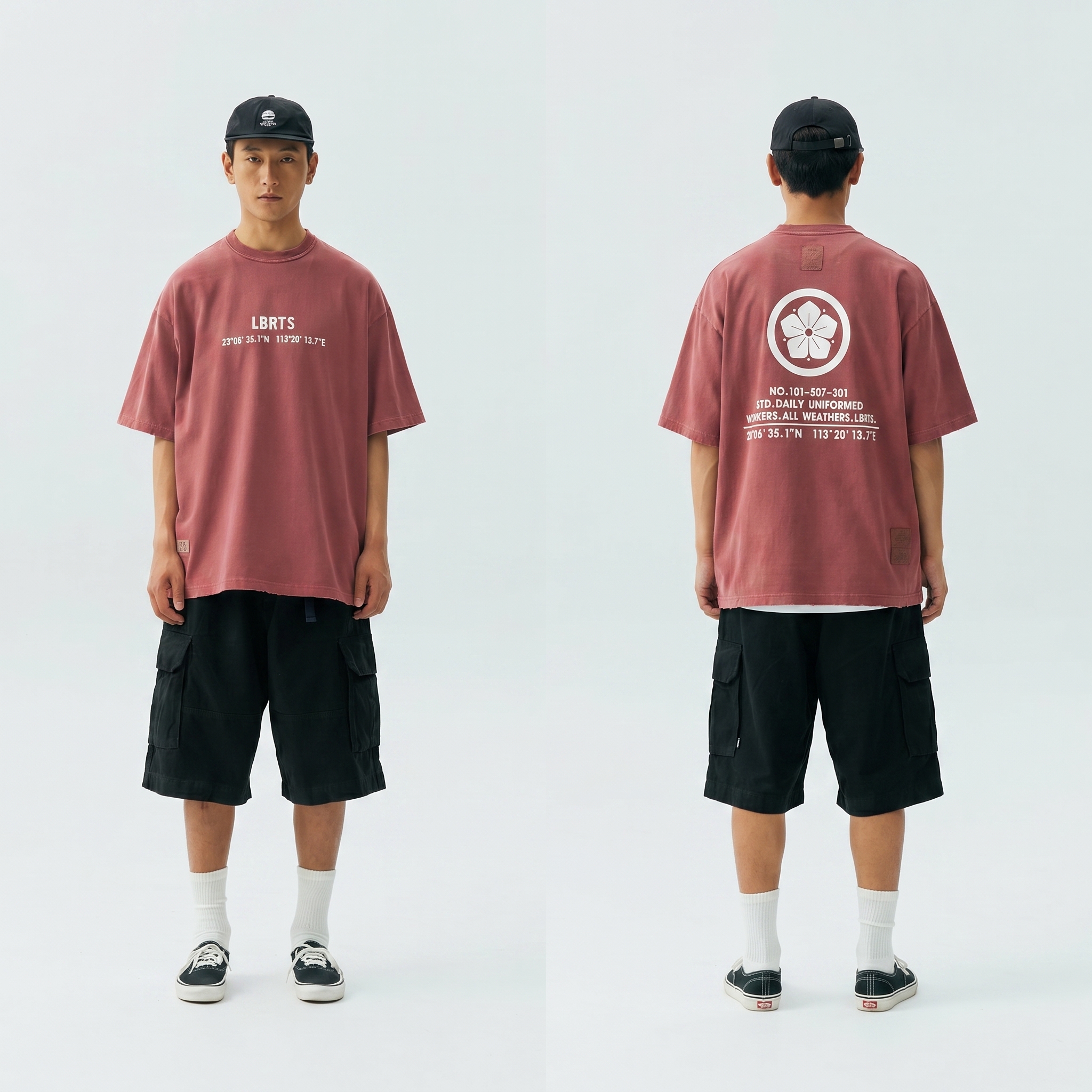 Men's Garment Dyed Vintage Distressed Front & Back Graphic T-shirt - Heavyweight Cotton