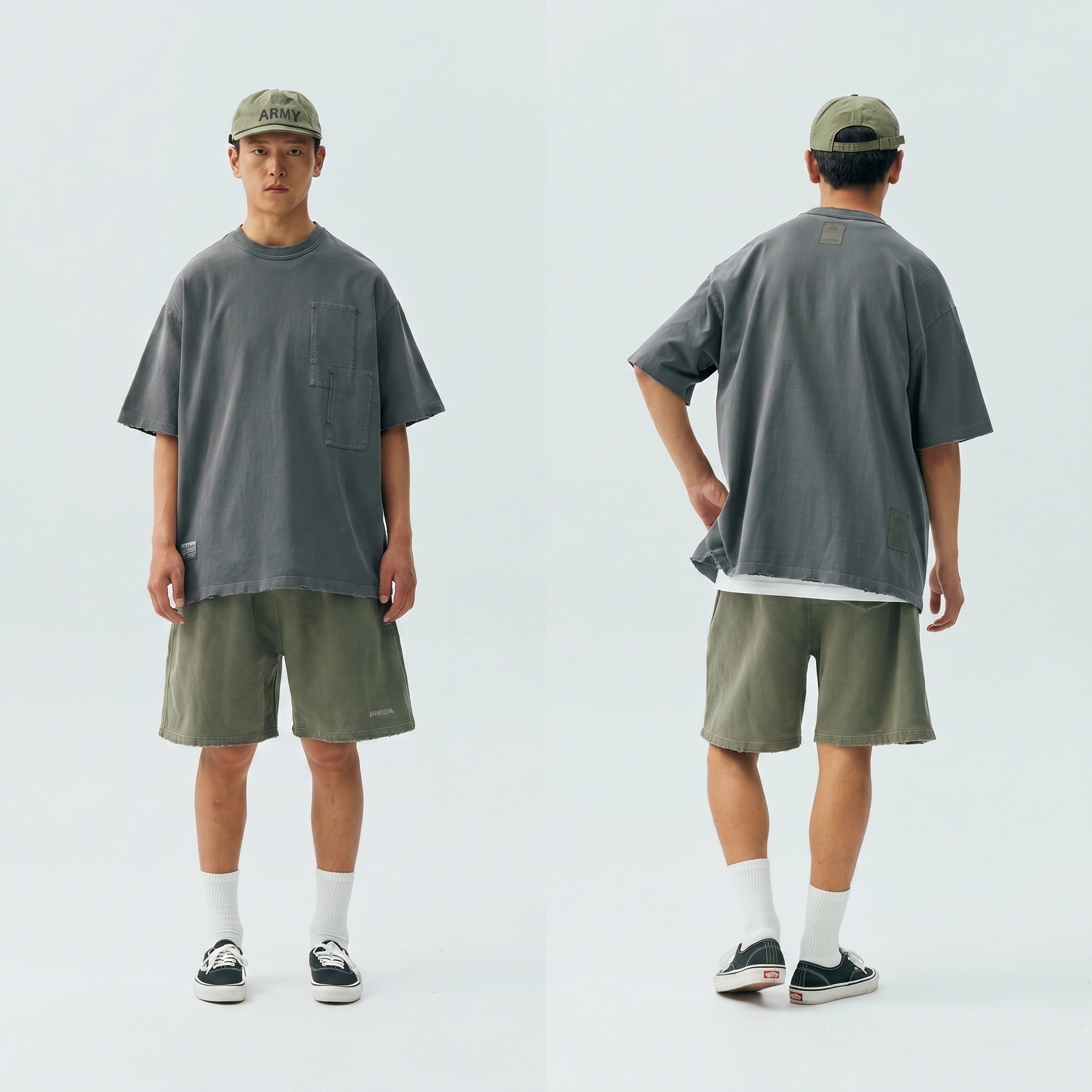 Men's Garment Dyed Vintage Distressed T-shirt - Heavyweight Cotton Graphic Tee