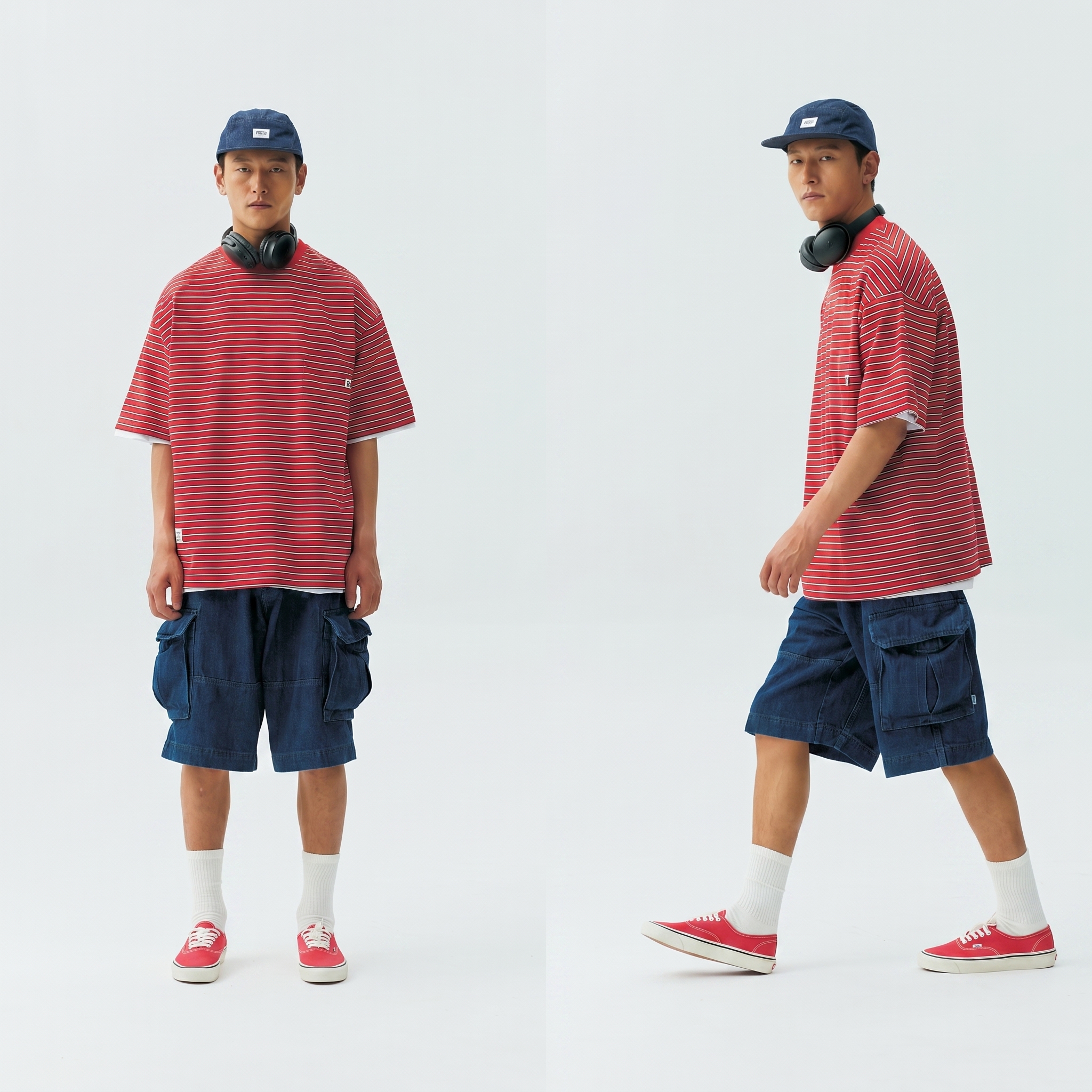 Men's Striped Crewneck T-shirt - Heavyweight Cotton