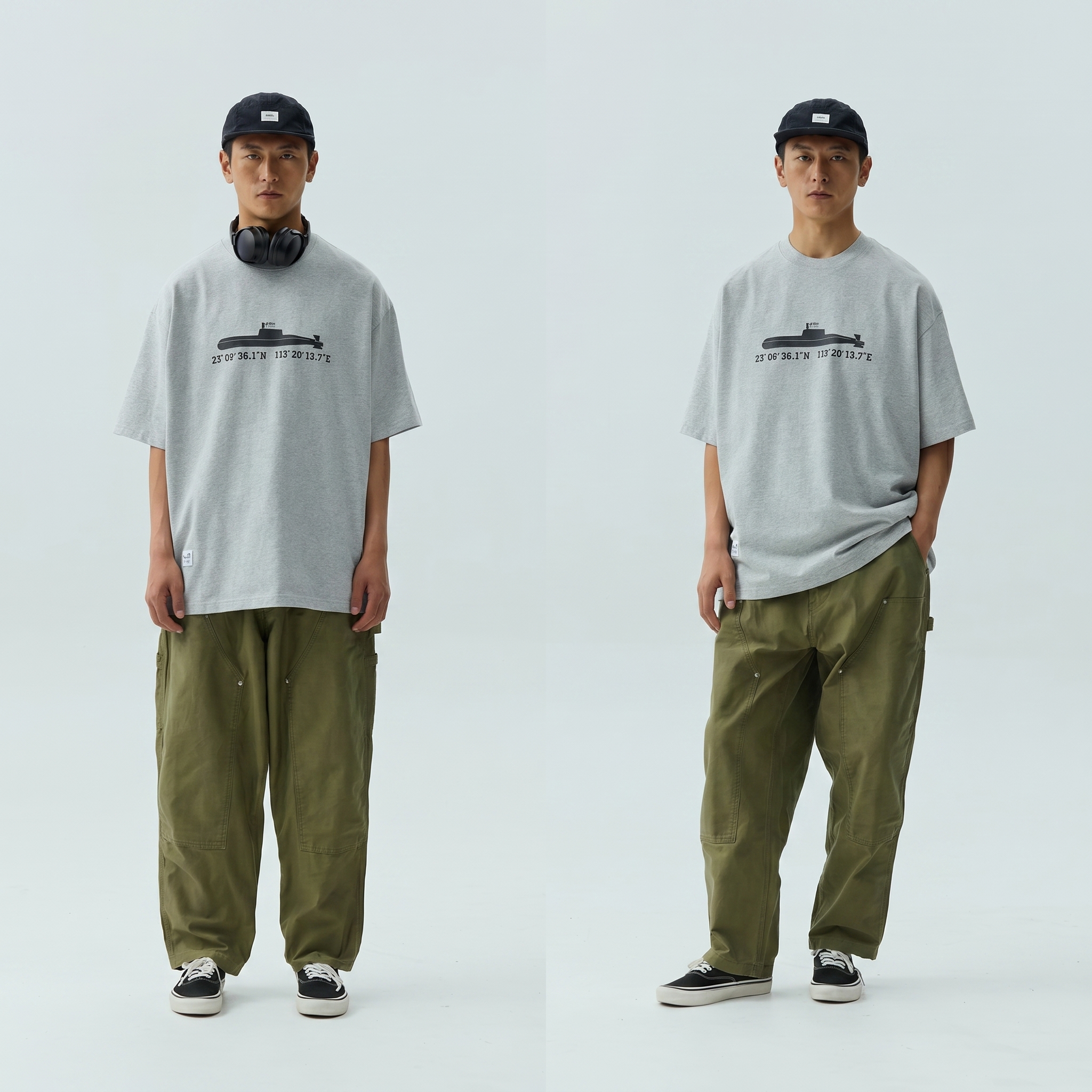 Men's Submarine Coordinate Graphic Crewneck T-shirt - Heavyweight Cotton
