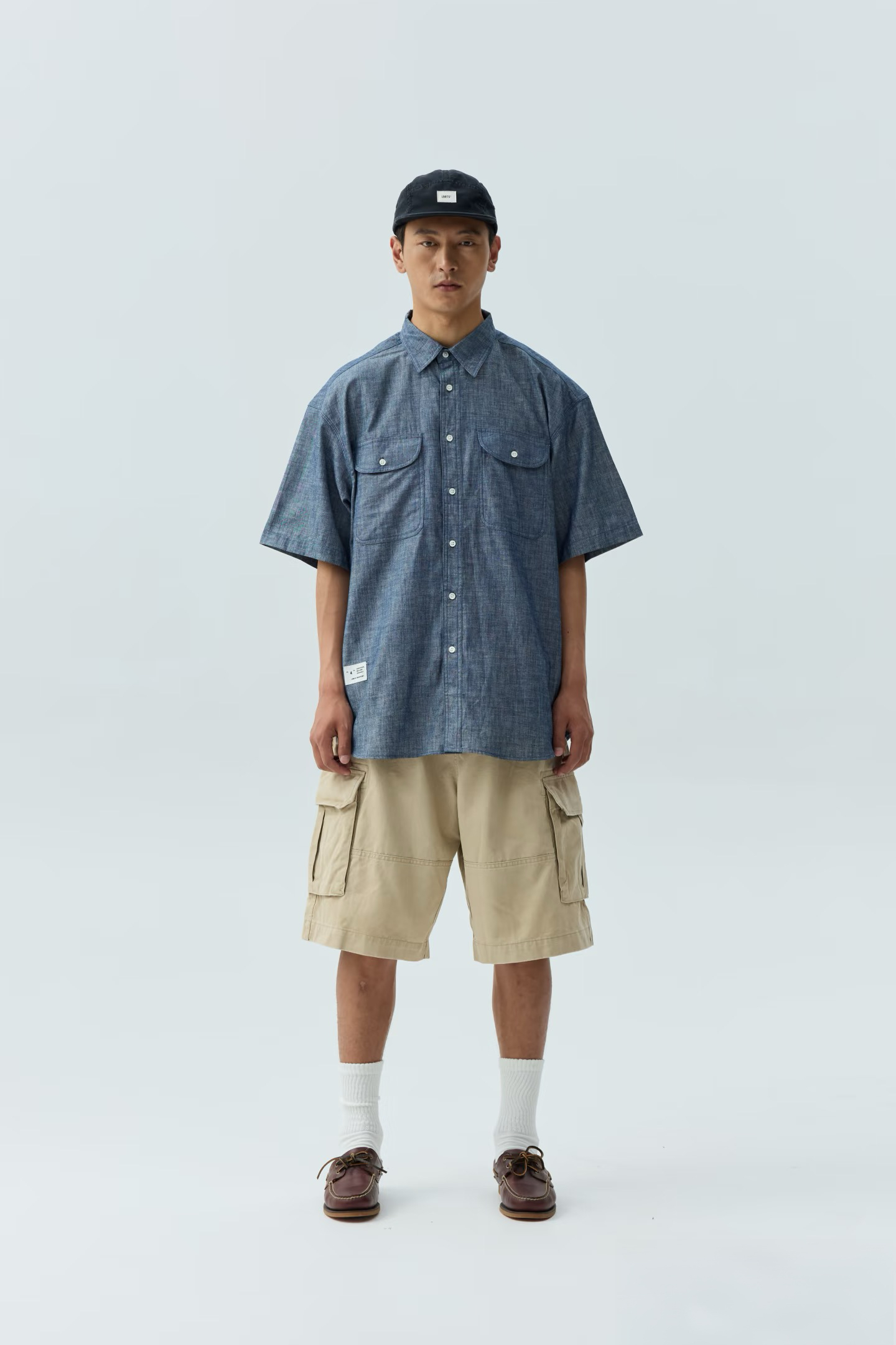 Men's 100% Cotton Chambray Classic Double Pocket Short Sleeve Shirt