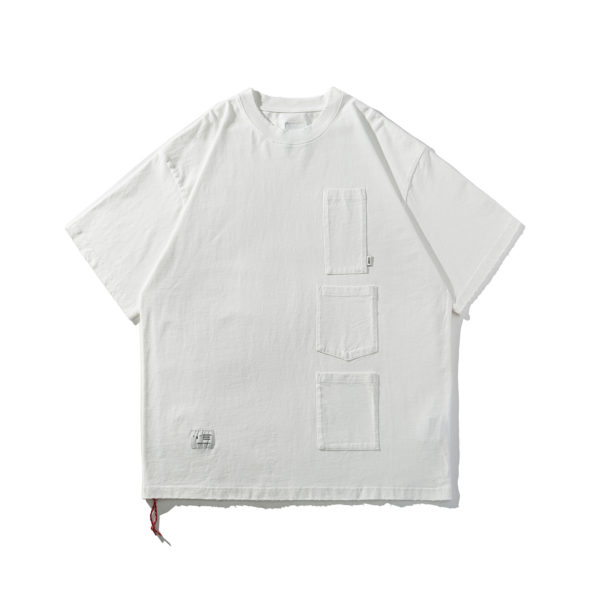 Men's Triple Pocket Distressed Crewneck T-shirt - Lightweight Cotton