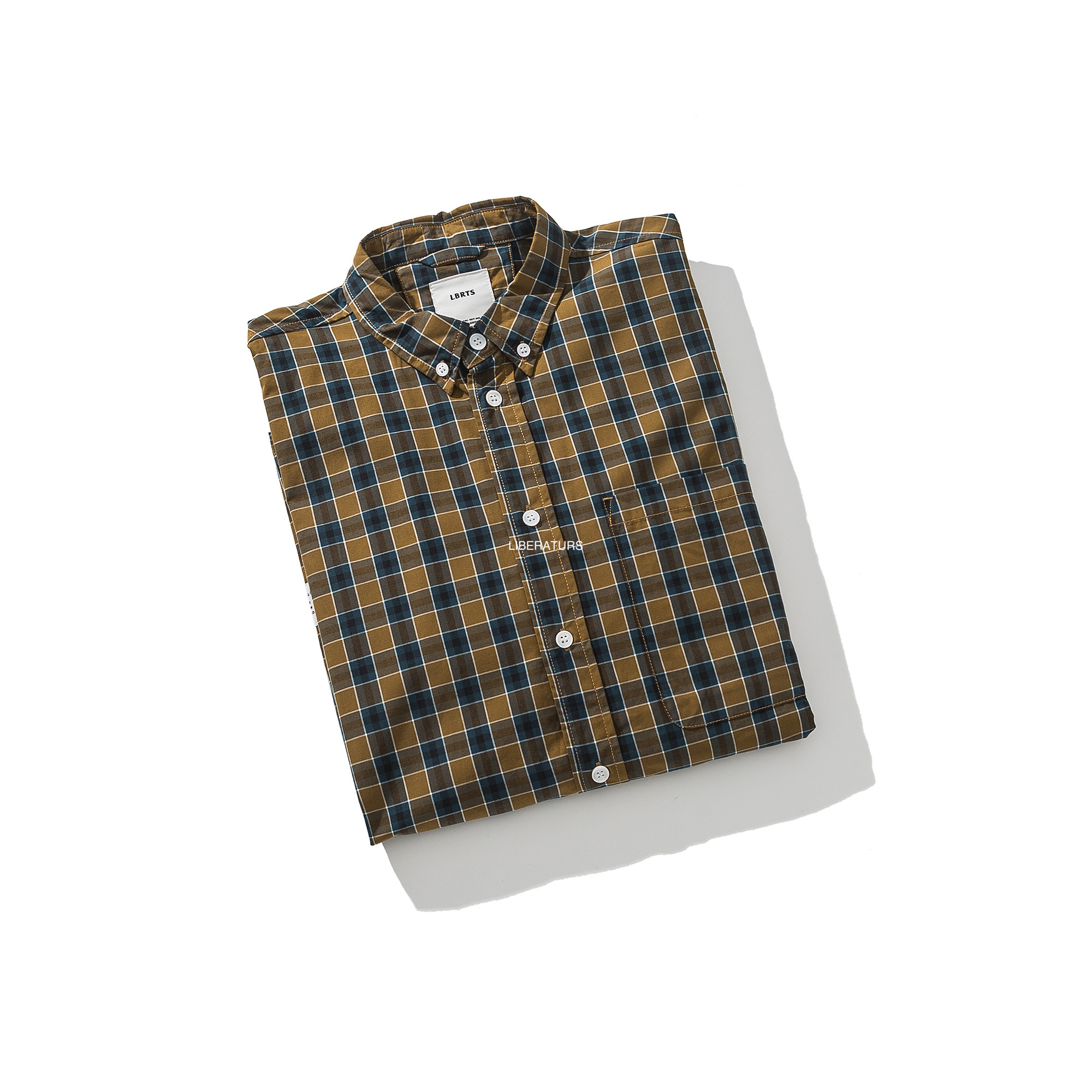 Men's Khaki Plaid Work Shirt - Casual Long Sleeve Button Up-Liberaturs