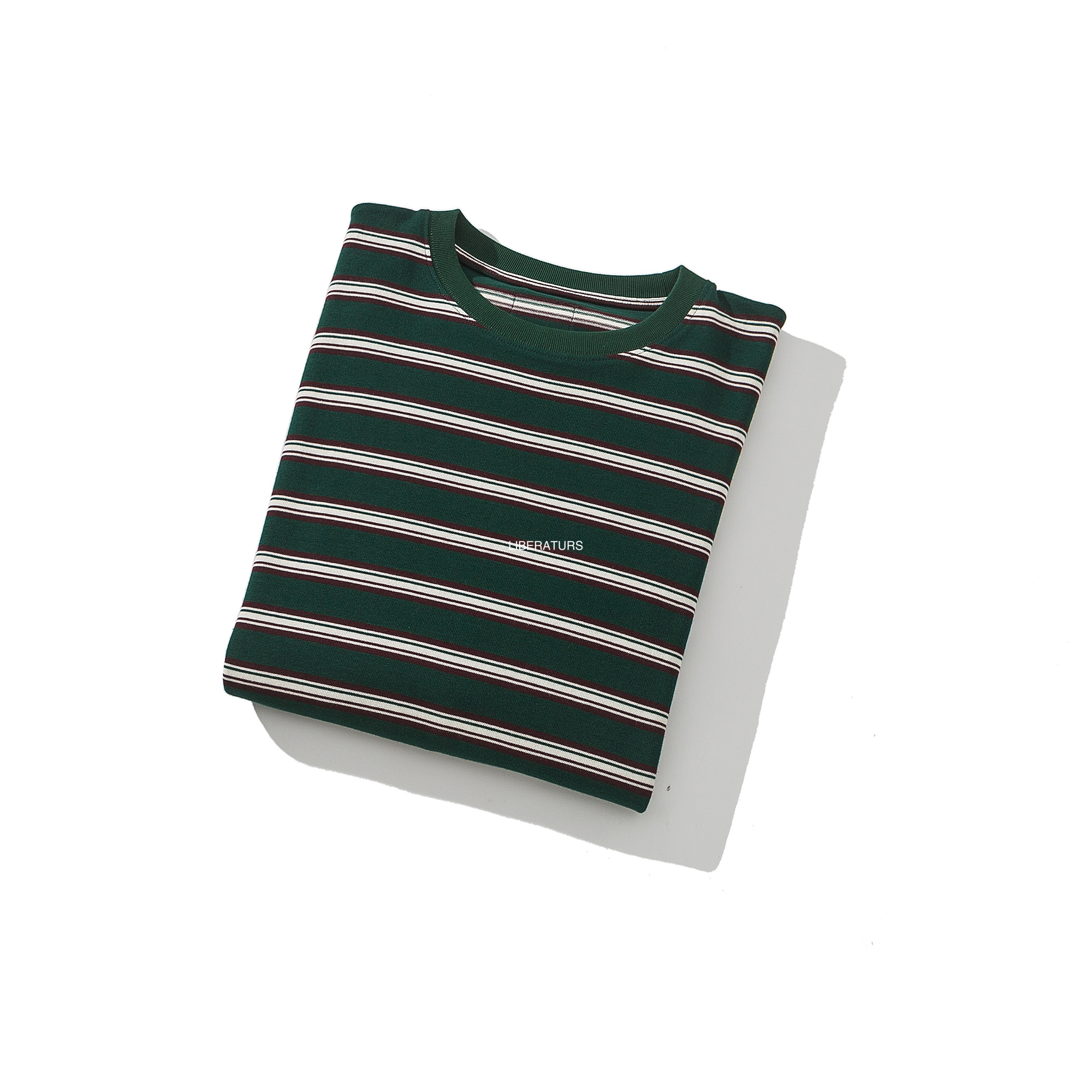 Men's Striped Long Sleeve T-Shirt - 10.2oz Heavyweight Cotton Crewneck Top-Liberaturs