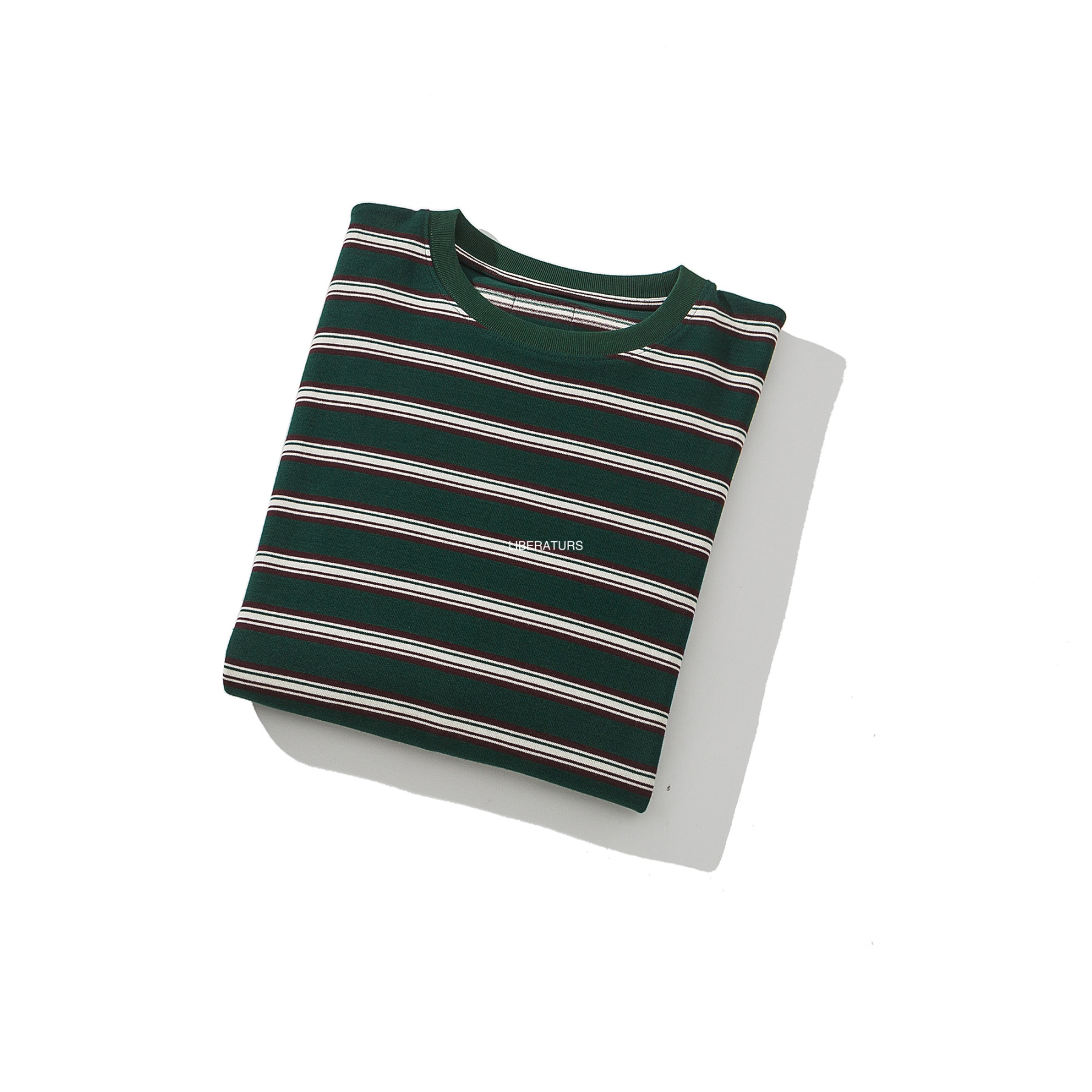 Men's Heavyweight Long Sleeve Tee - 10.2oz Striped Crewneck Shirt -Liberaturs