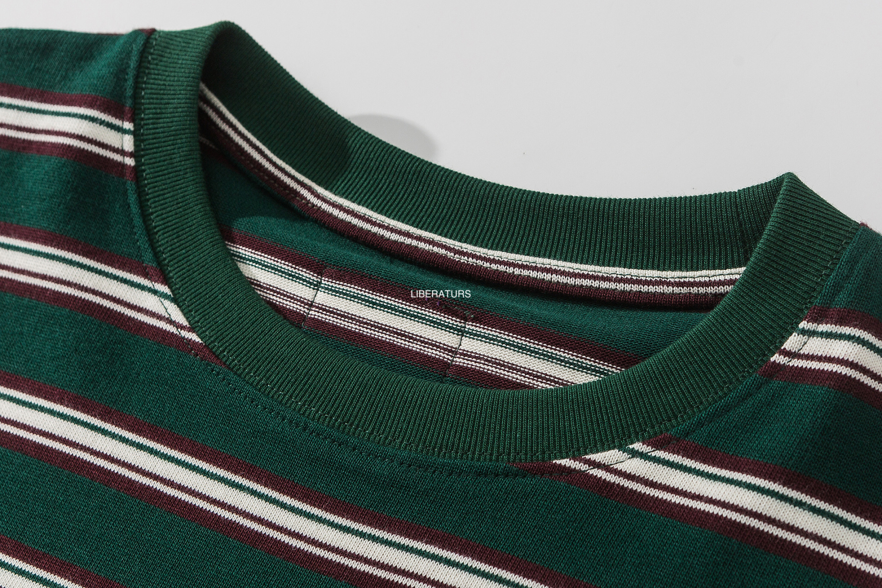 Men's Heavyweight Long Sleeve Tee - 10.2oz Striped Crewneck Shirt -Liberaturs