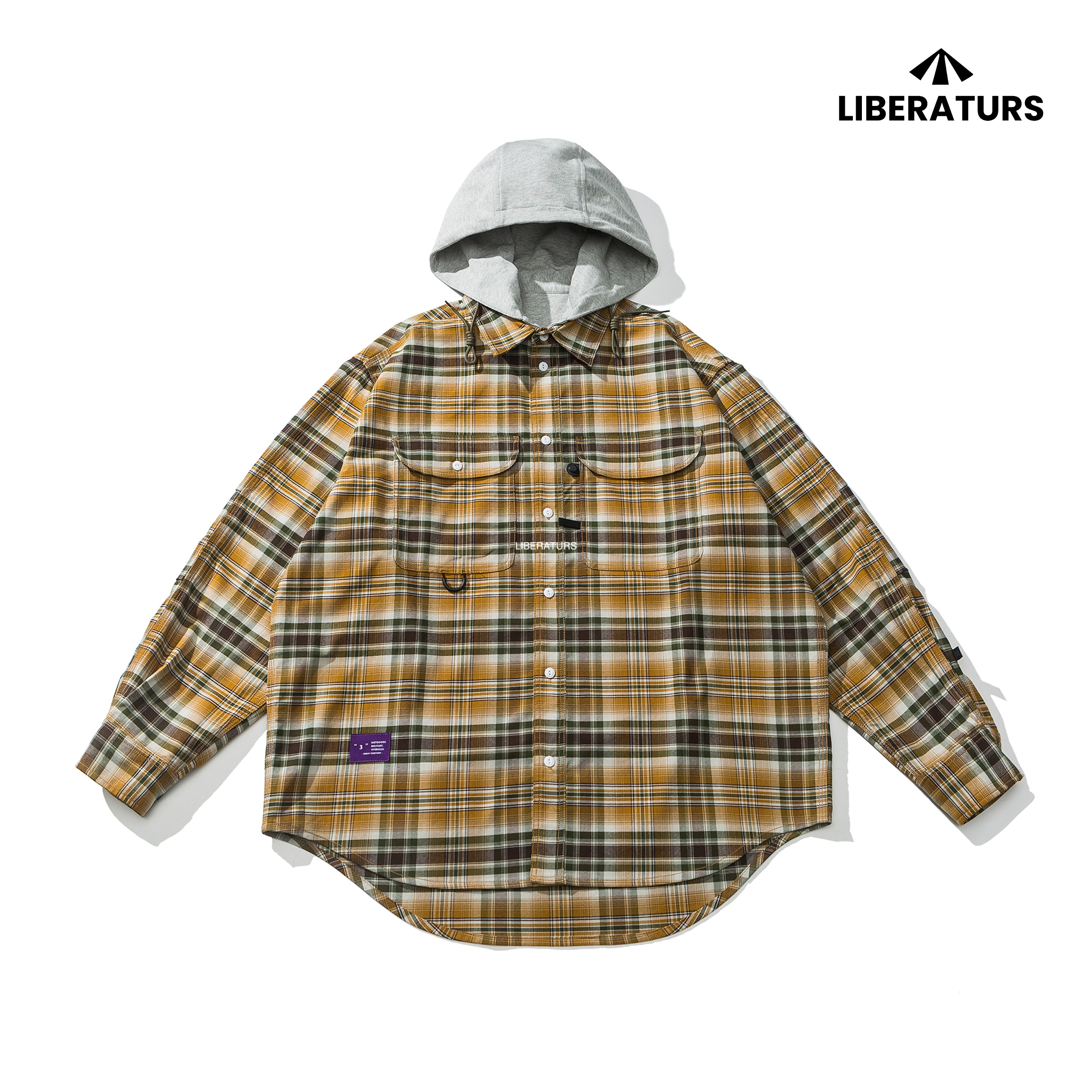 Men's Hooded Flannel Shirt - Heavyweight Plaid Shirt Jacket -Liberaturs