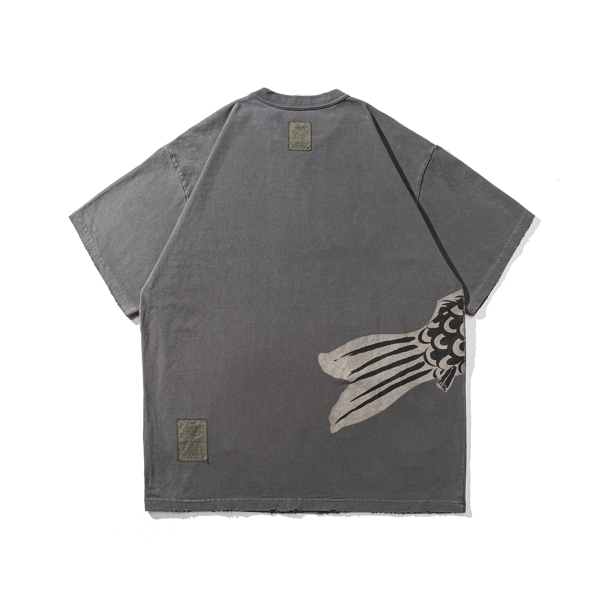 Men's Garment Dyed Vintage Distressed Koi Fish Graphic T-shirt - Heavyweight Cotton