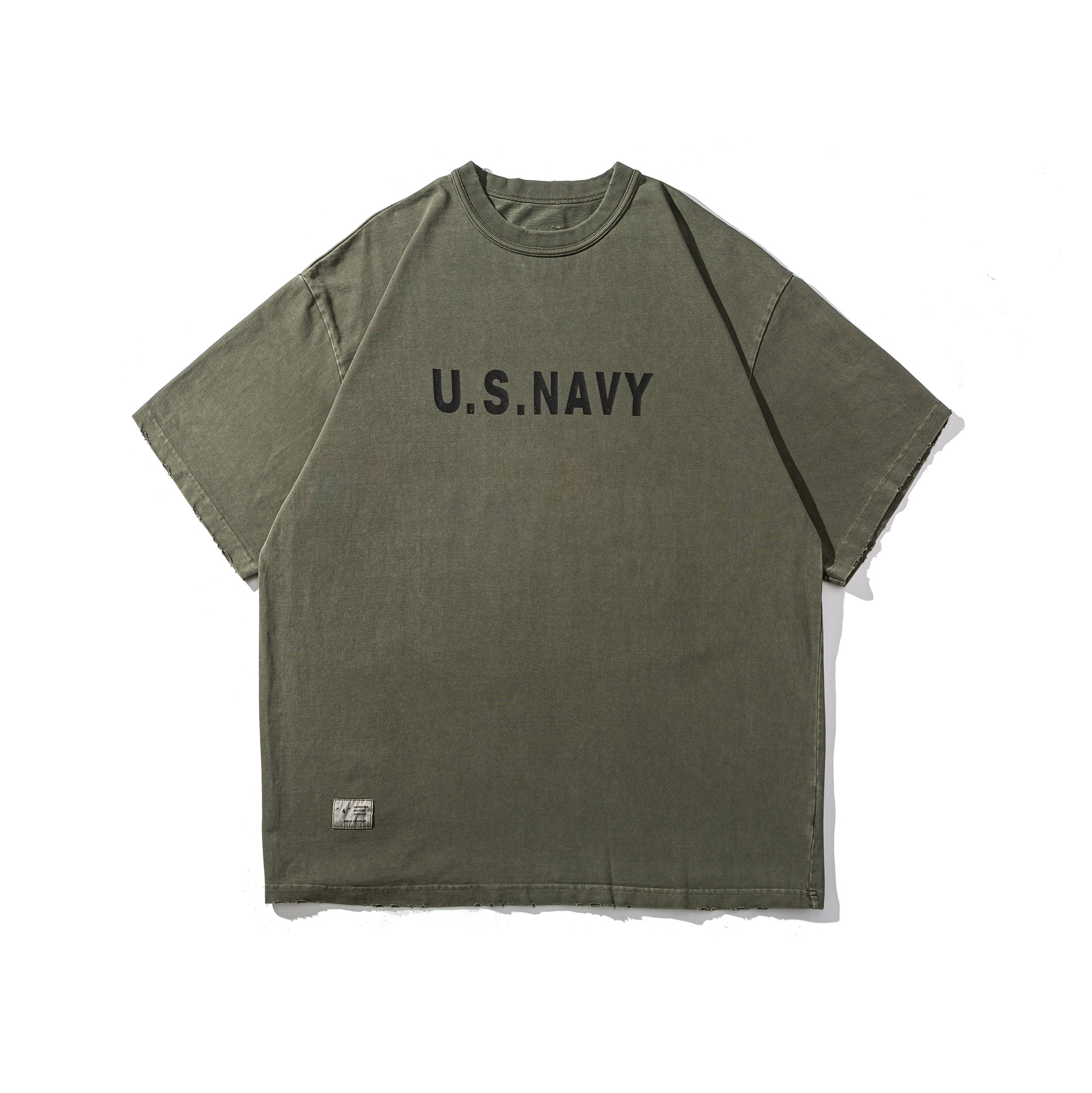 Men's Garment Dyed Vintage Military Graphic T-shirt - Distressed Heavyweight Cotton