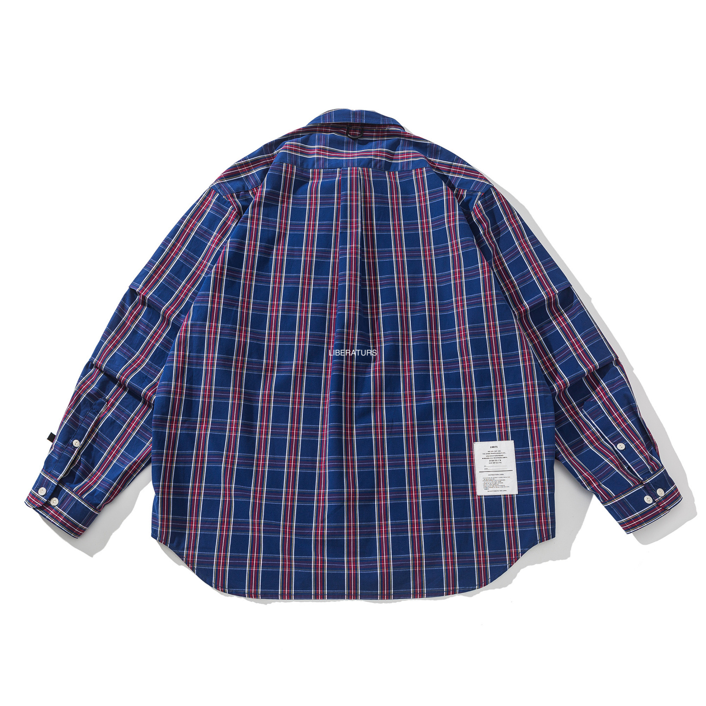 Men's Blue Checkered Long Sleeve Shirt - Casual Button Down Shirt-Liberaturs