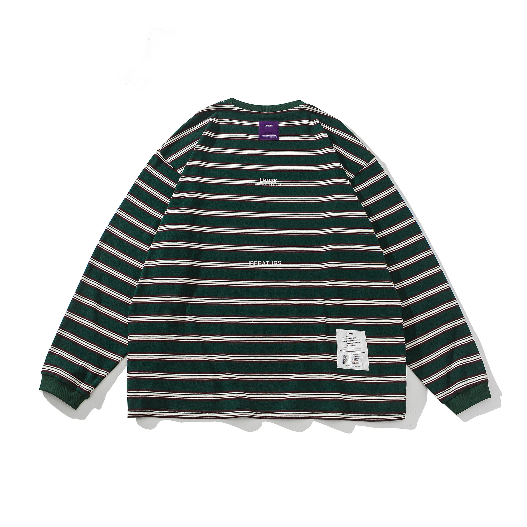Men's Heavyweight Long Sleeve Tee - 10.2oz Striped Crewneck Shirt -Liberaturs