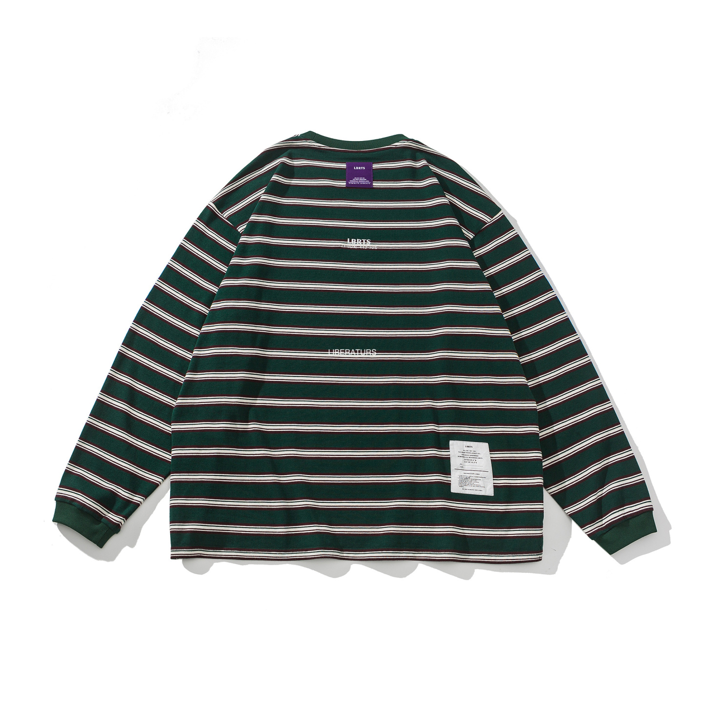 Men's Striped Long Sleeve T-Shirt - 10.2oz Heavyweight Cotton Crewneck Top-Liberaturs