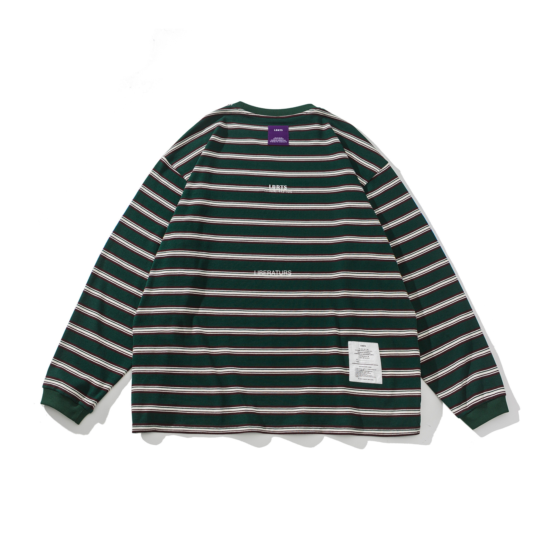 Men's Heavyweight Long Sleeve Tee - 10.2oz Striped Crewneck Shirt -Liberaturs