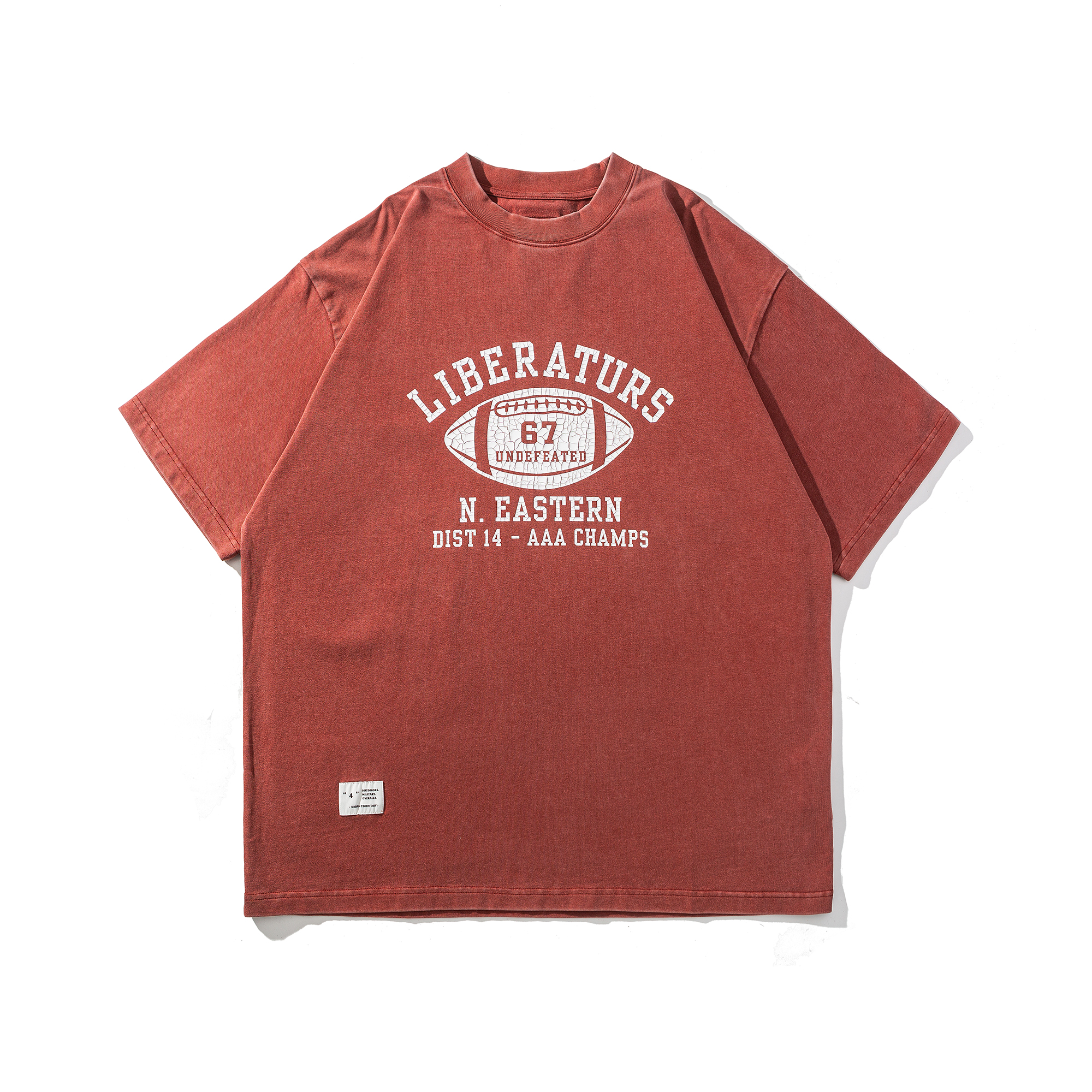 Men's Vintage Washed Crackle Print Football Graphic T-shirt - Heavyweight Cotton