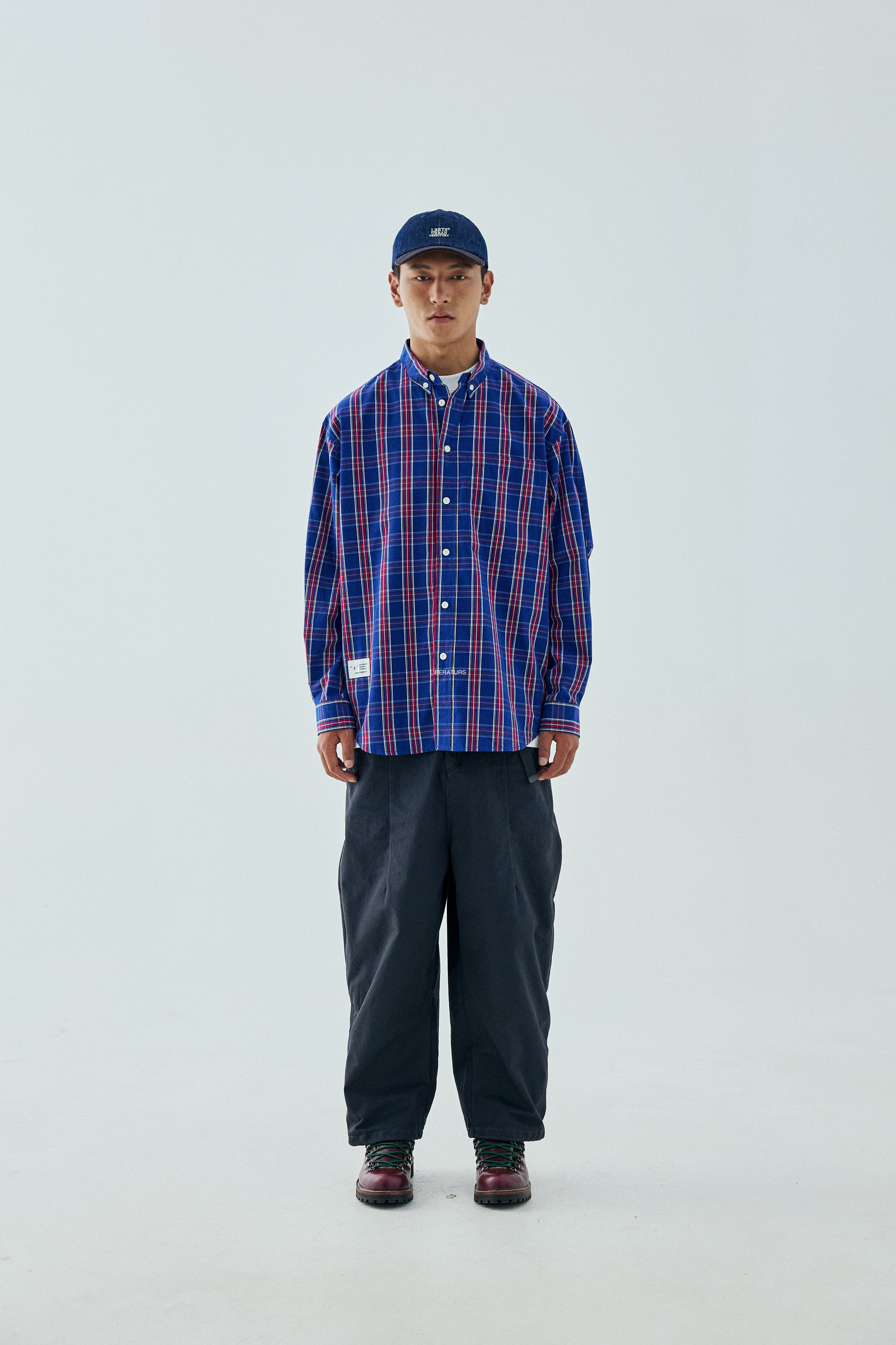 Men's Blue Checkered Shirt - Casual Button Down Long Sleeve -Liberaturs