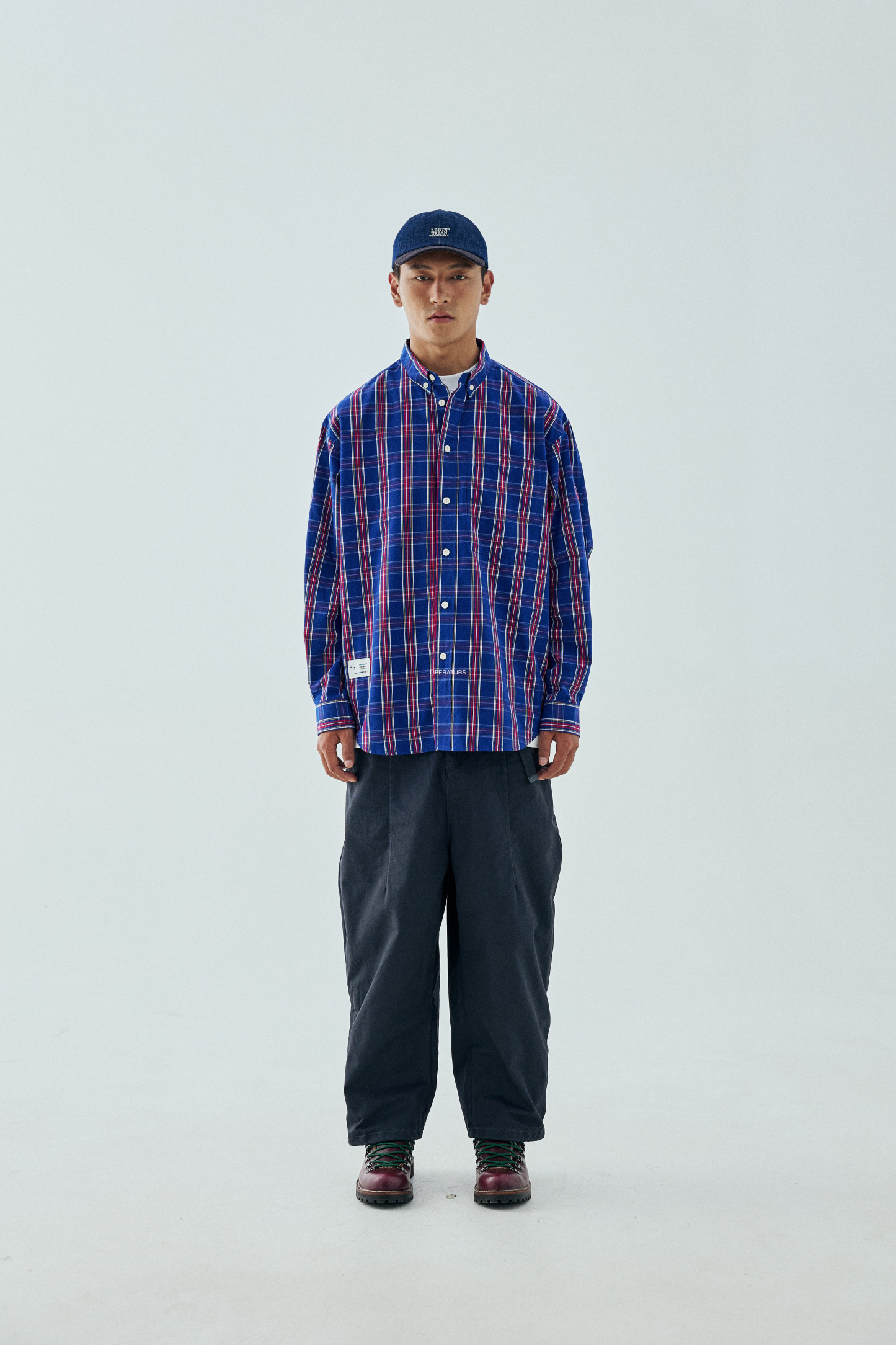 Men's Blue Checkered Long Sleeve Shirt - Casual Button Down Shirt-Liberaturs