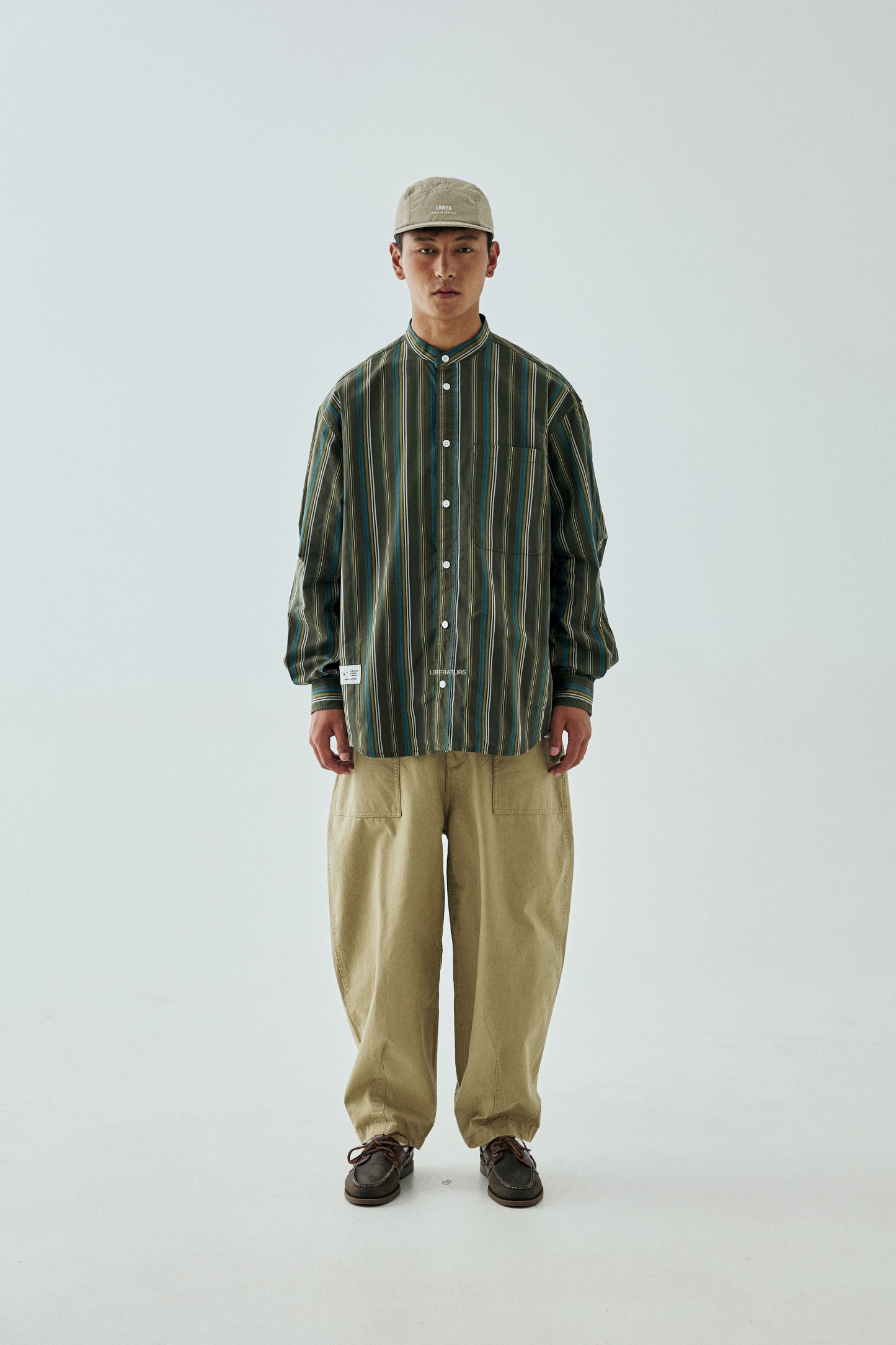 Men's Mandarin Collar Shirt - Asian Inspired Striped Long Sleeve Top-Liberaturs