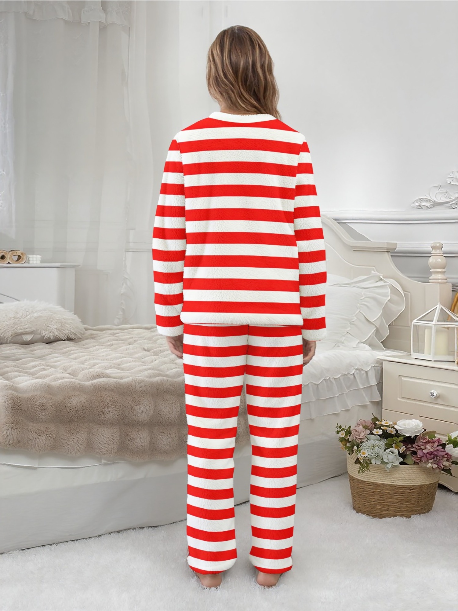 Women's Multi-Color Striped Flannel Pajama Set - Warm Fuzzy Sleepwear (Yellow/Red/Orange/Purple/Pink)