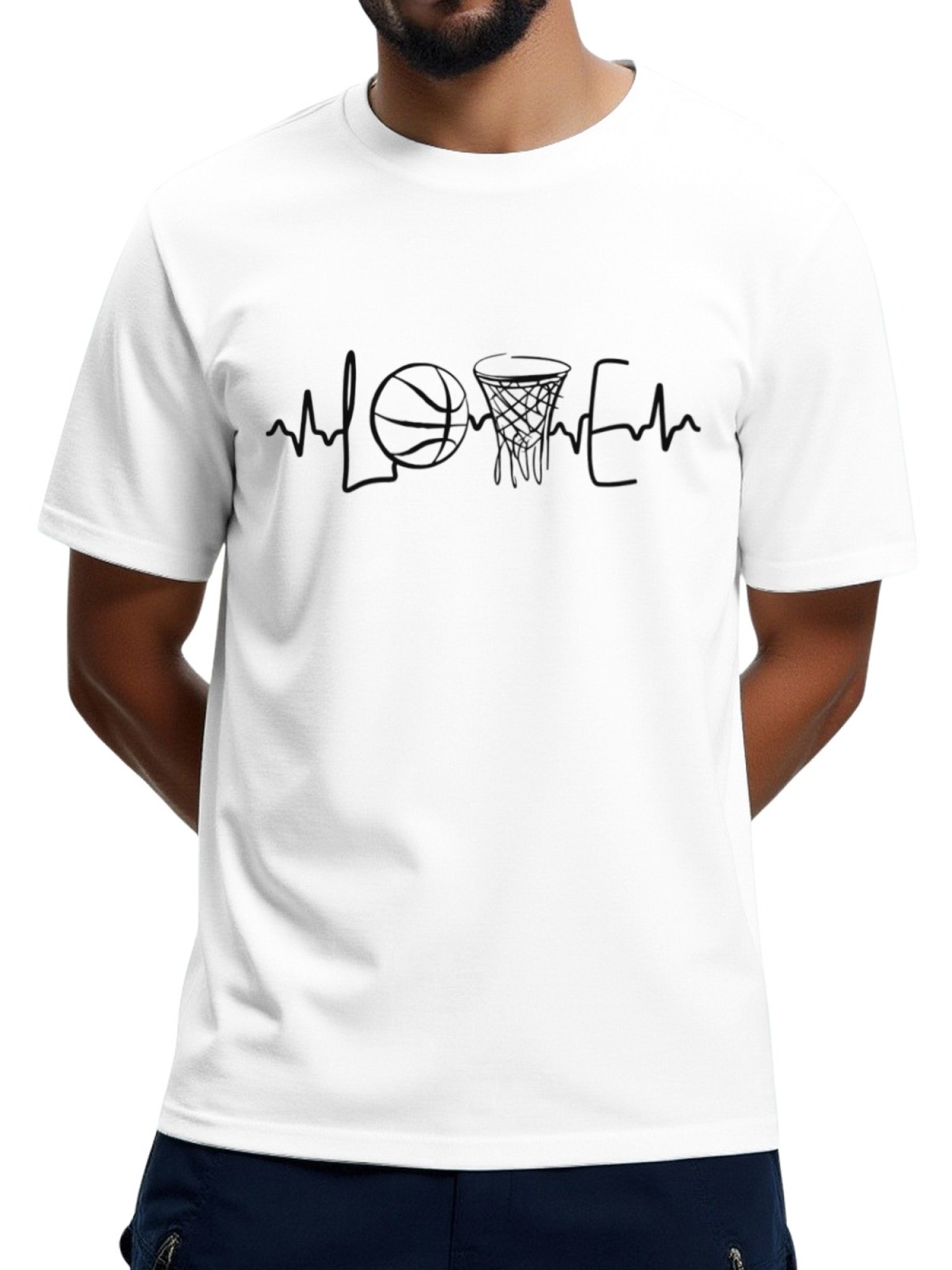 Men's Basketball Heartbeat Graphic T-Shirt - Love Basketball Life Pulse Tee
