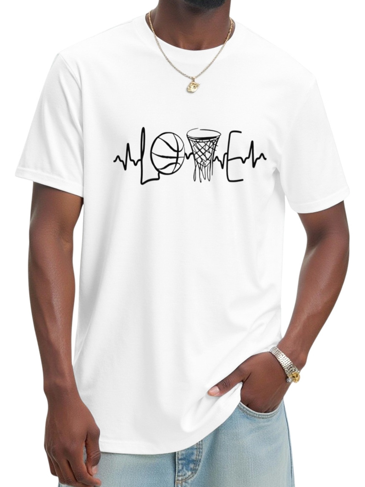 Men's Basketball Heartbeat Graphic T-Shirt - Love Basketball Life Pulse Tee
