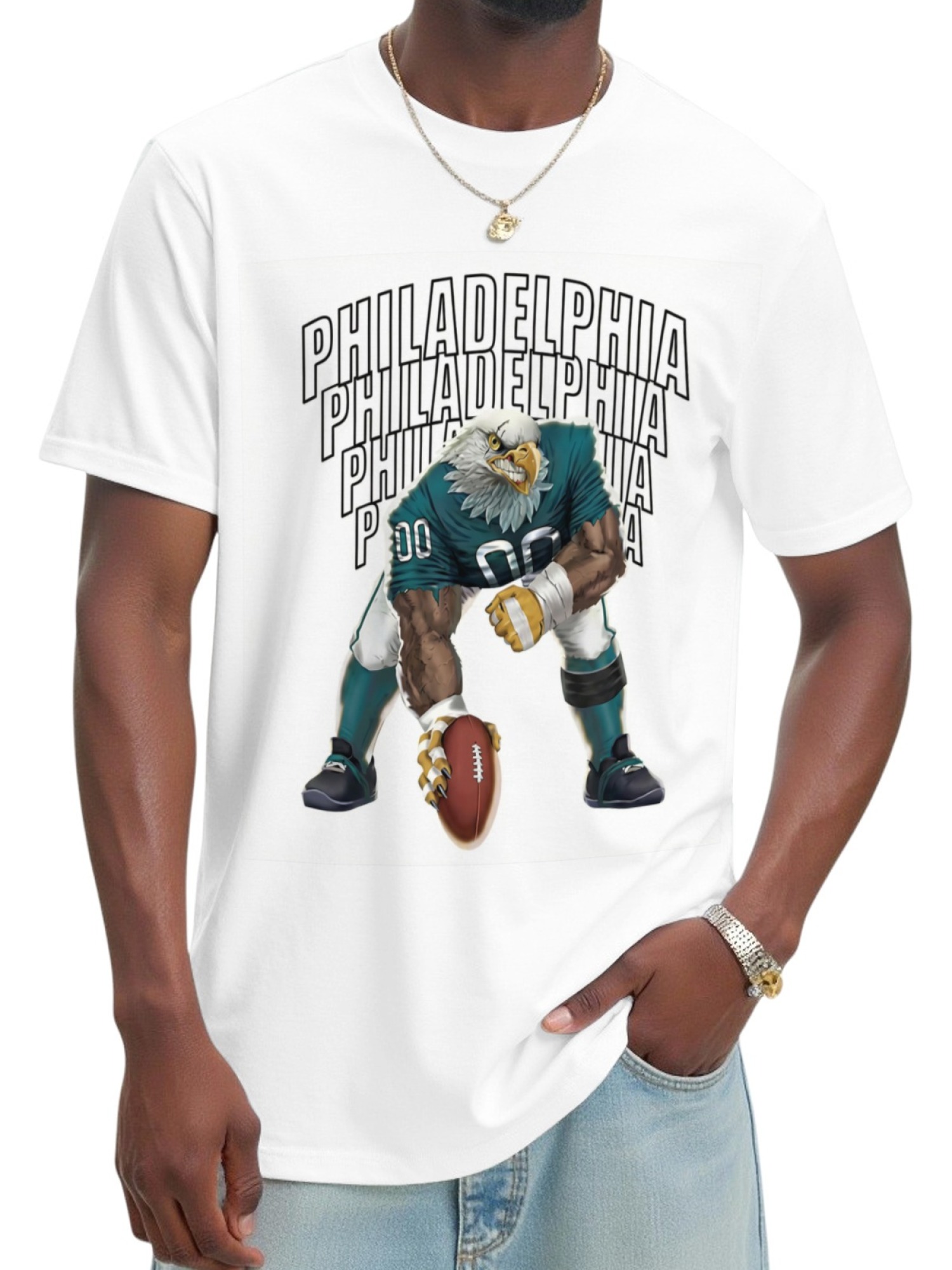Philadelphia Football Graphic T-Shirt - Men's Vintage Eagle Print Gameday Tee