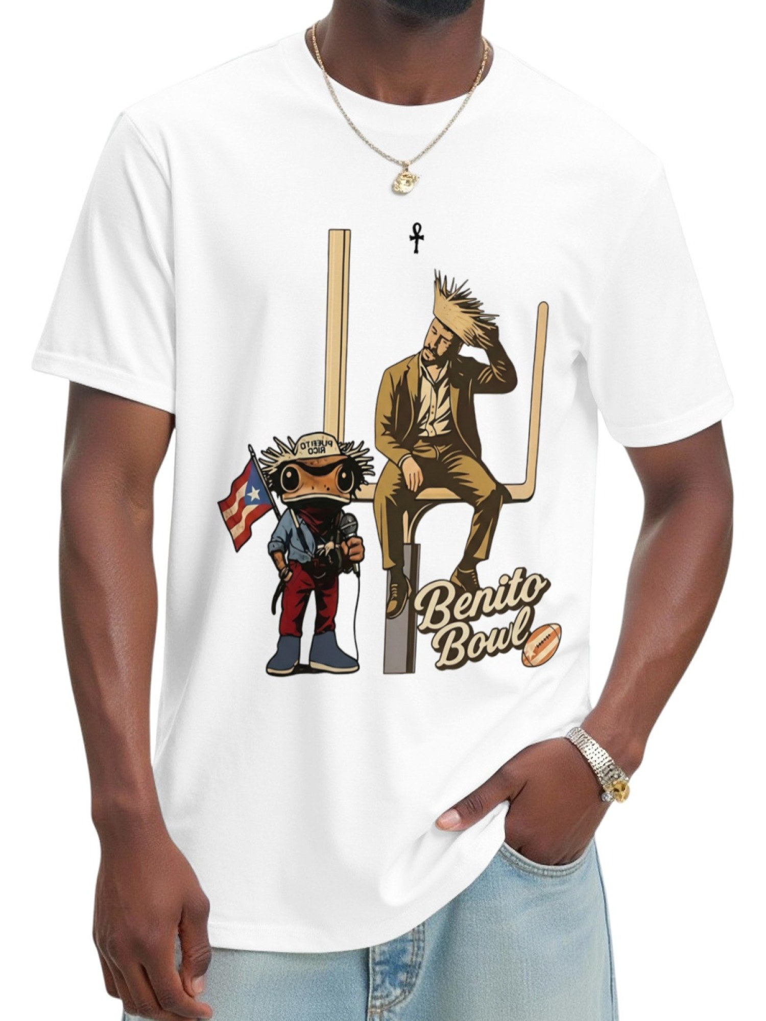 Benito Bowl Graphic T-Shirt - Bad Bunny Inspired Coquí & Football Streetwear Tee