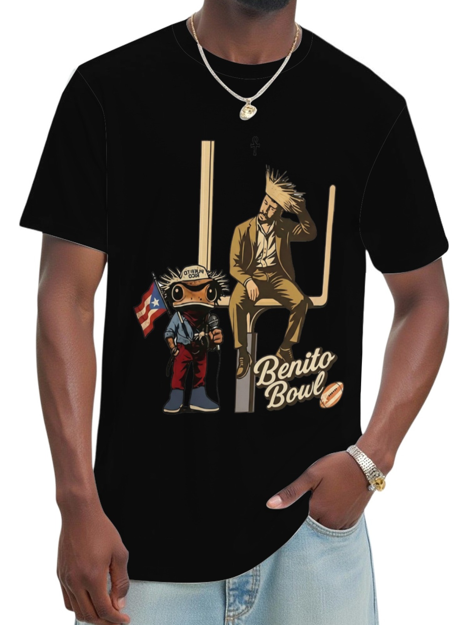 Benito Bowl Graphic T-Shirt - Bad Bunny Inspired Coquí & Football Streetwear Tee