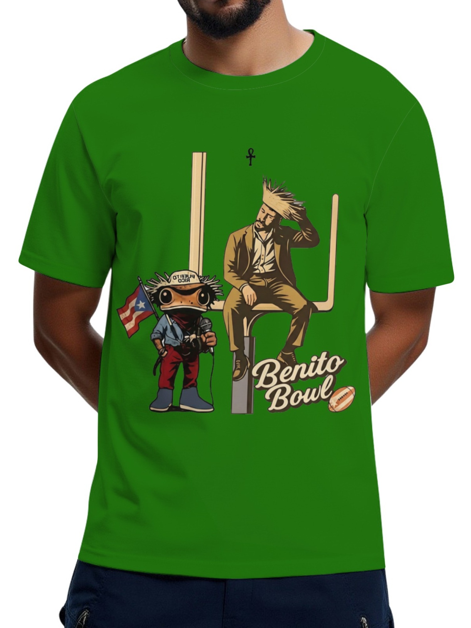 Benito Bowl Graphic T-Shirt - Bad Bunny Inspired Coquí & Football Streetwear Tee