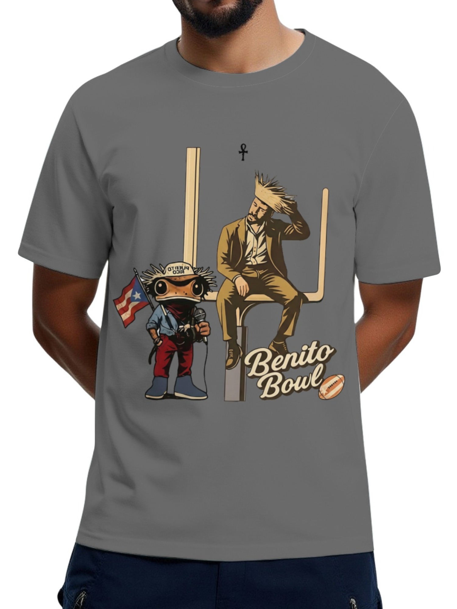 Benito Bowl Graphic T-Shirt - Bad Bunny Inspired Coquí & Football Streetwear Tee