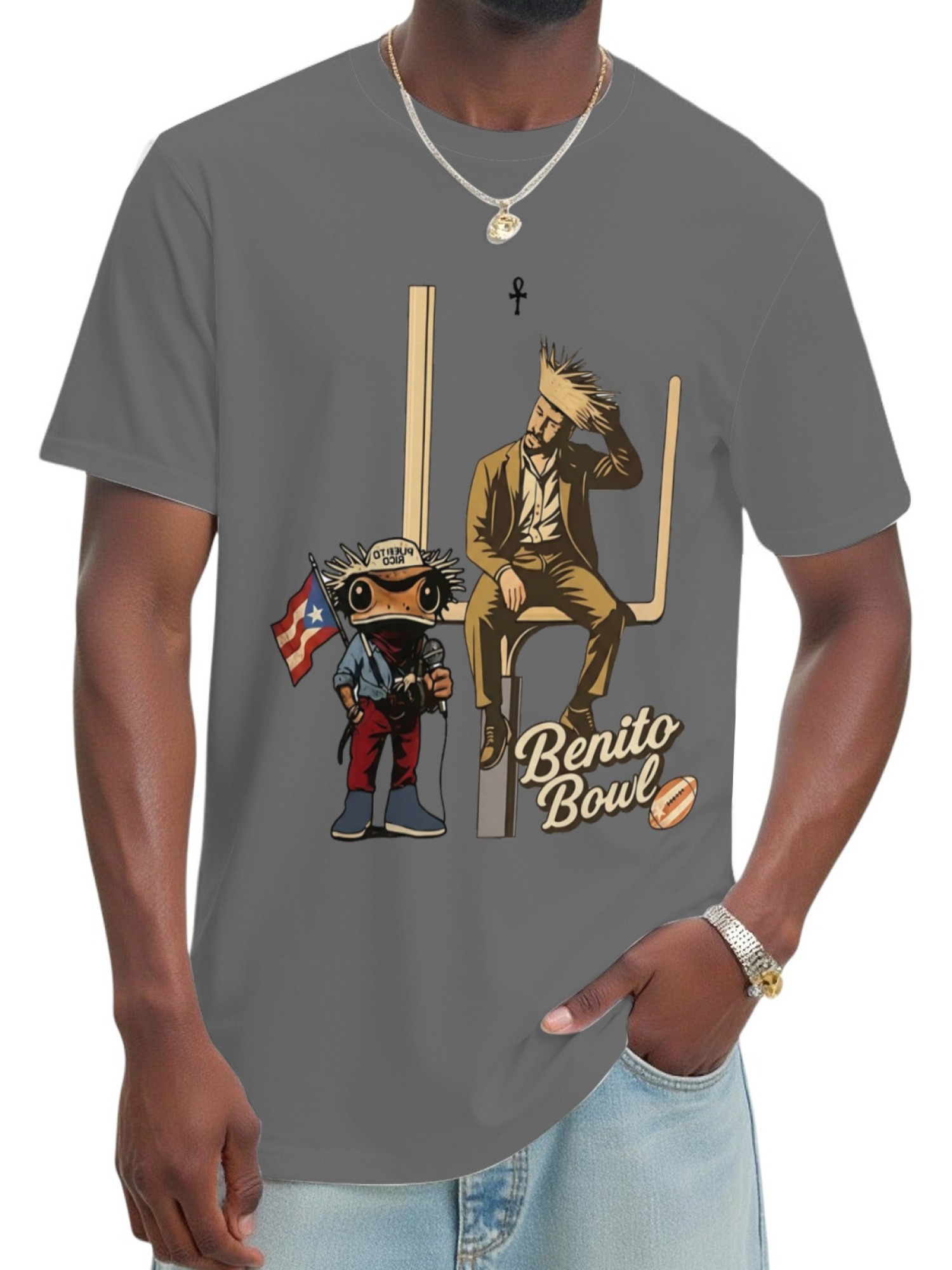 Benito Bowl Graphic T-Shirt - Bad Bunny Inspired Coquí & Football Streetwear Tee