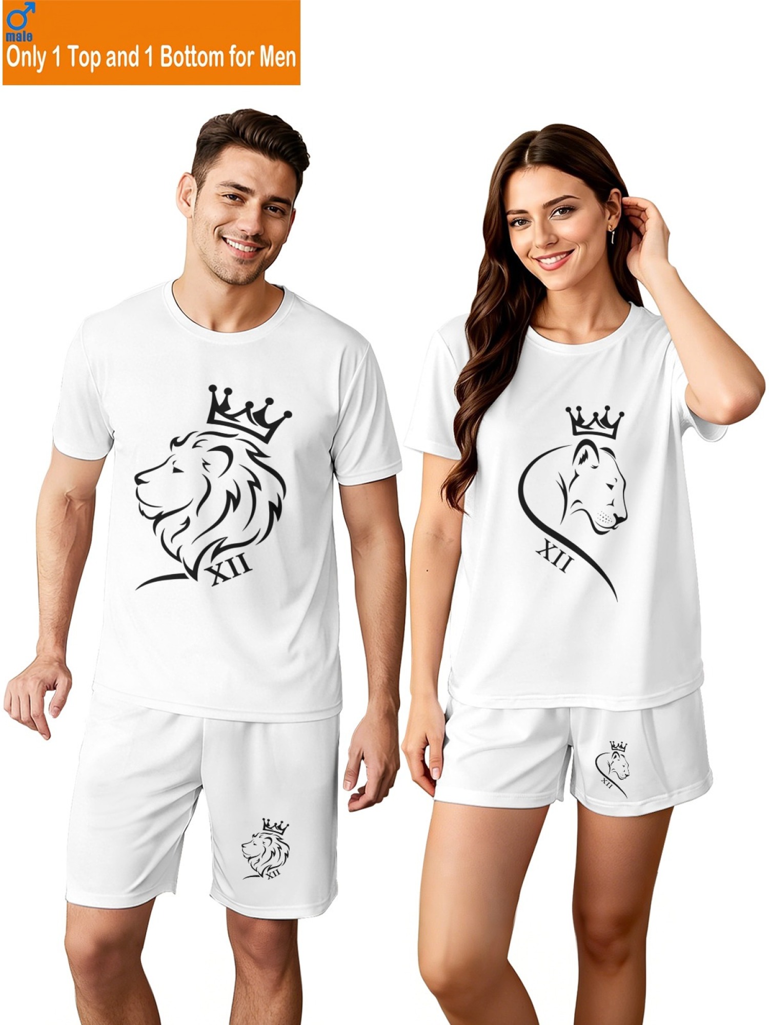 Matching King & Queen Lion Couple T-Shirt and Shorts Set